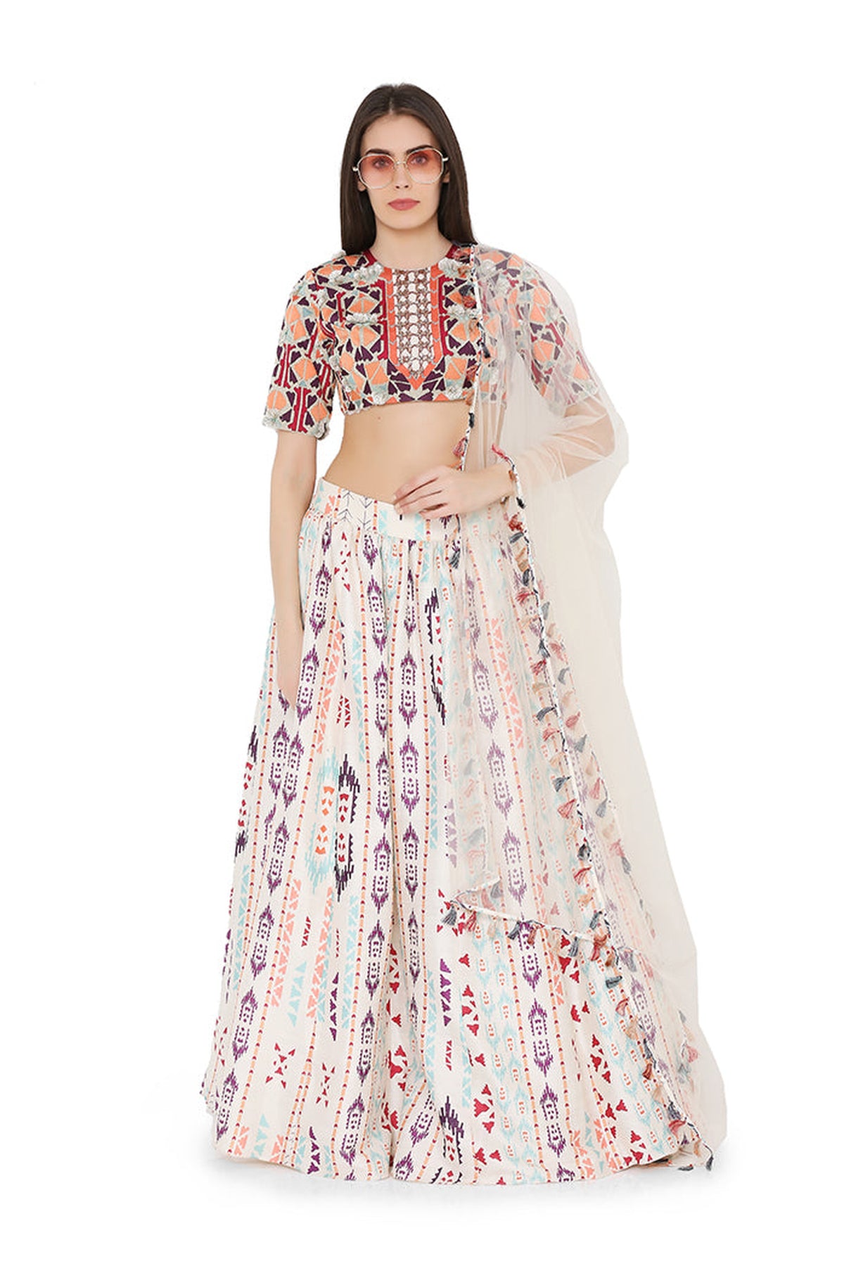 Cream Ikat Lehenga Set PS-LH0027-A