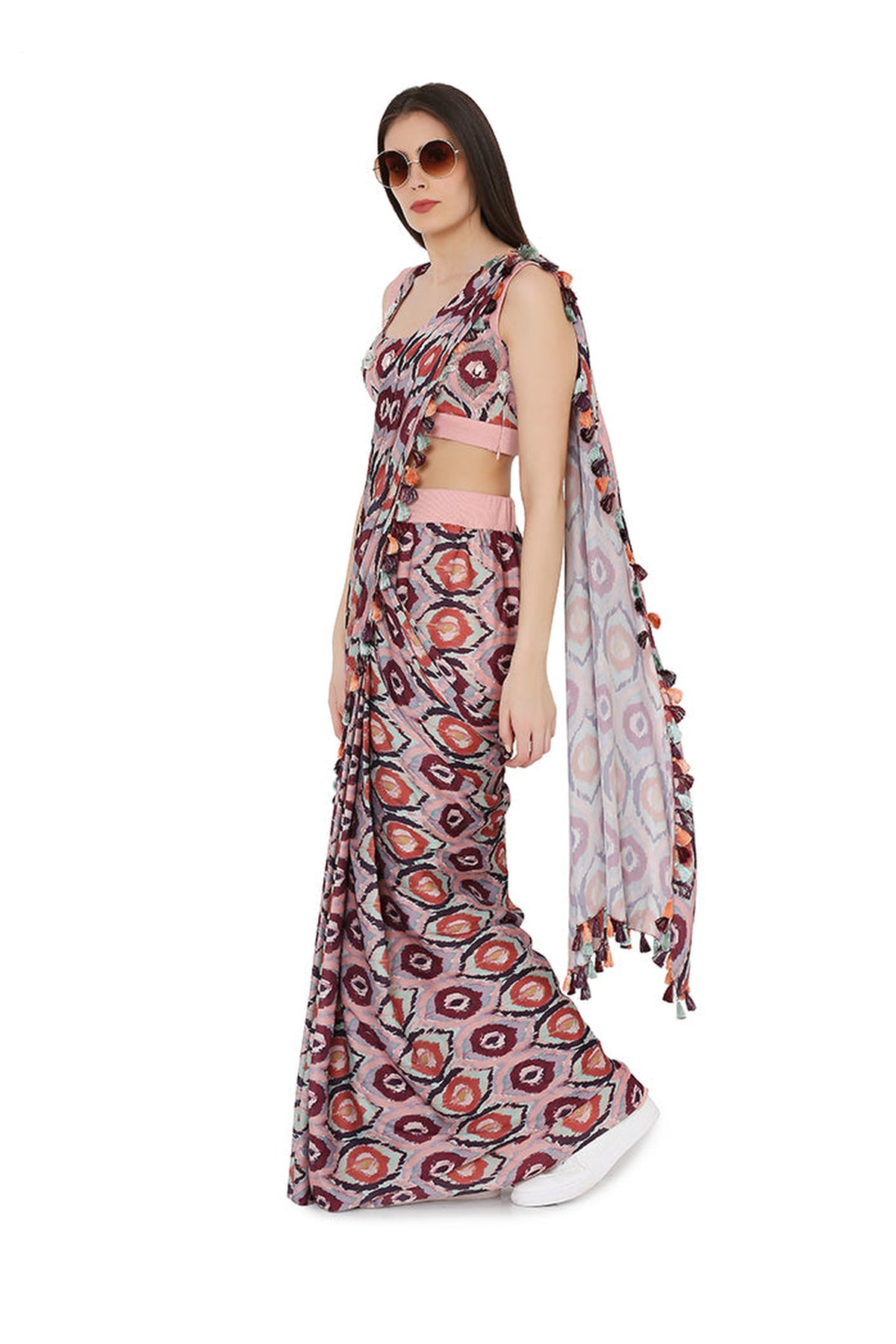 RED PRINTED ART SILK STITCHED SAREE