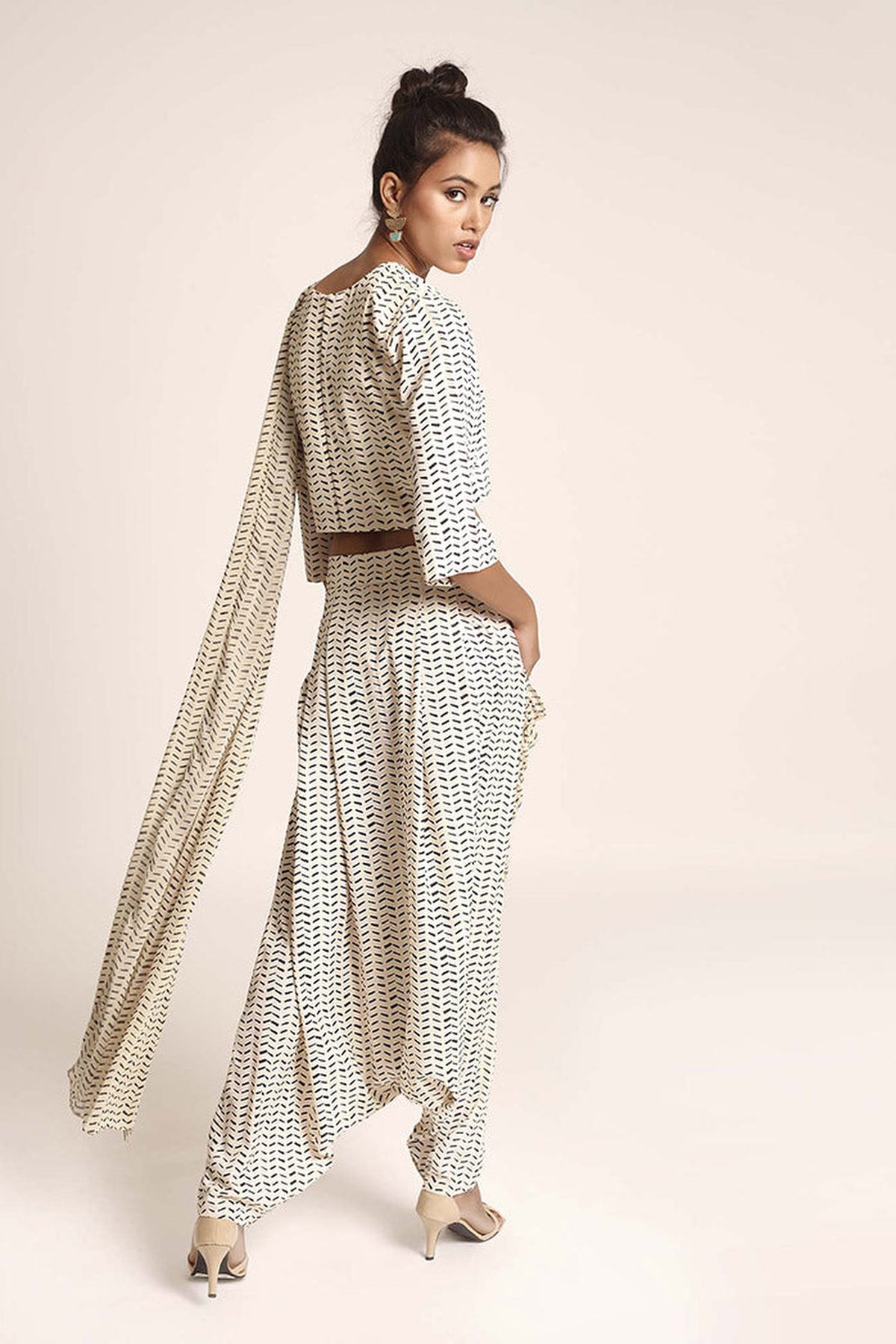Cream Printed Dhoti Pants Set