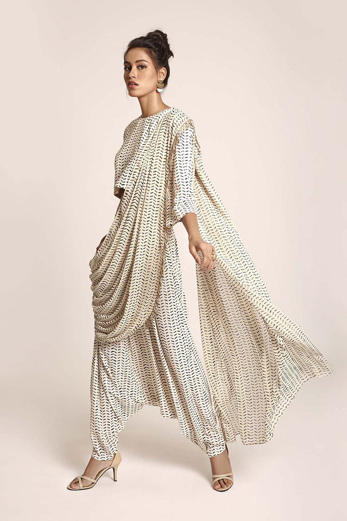 Cream Printed Dhoti Pants Set