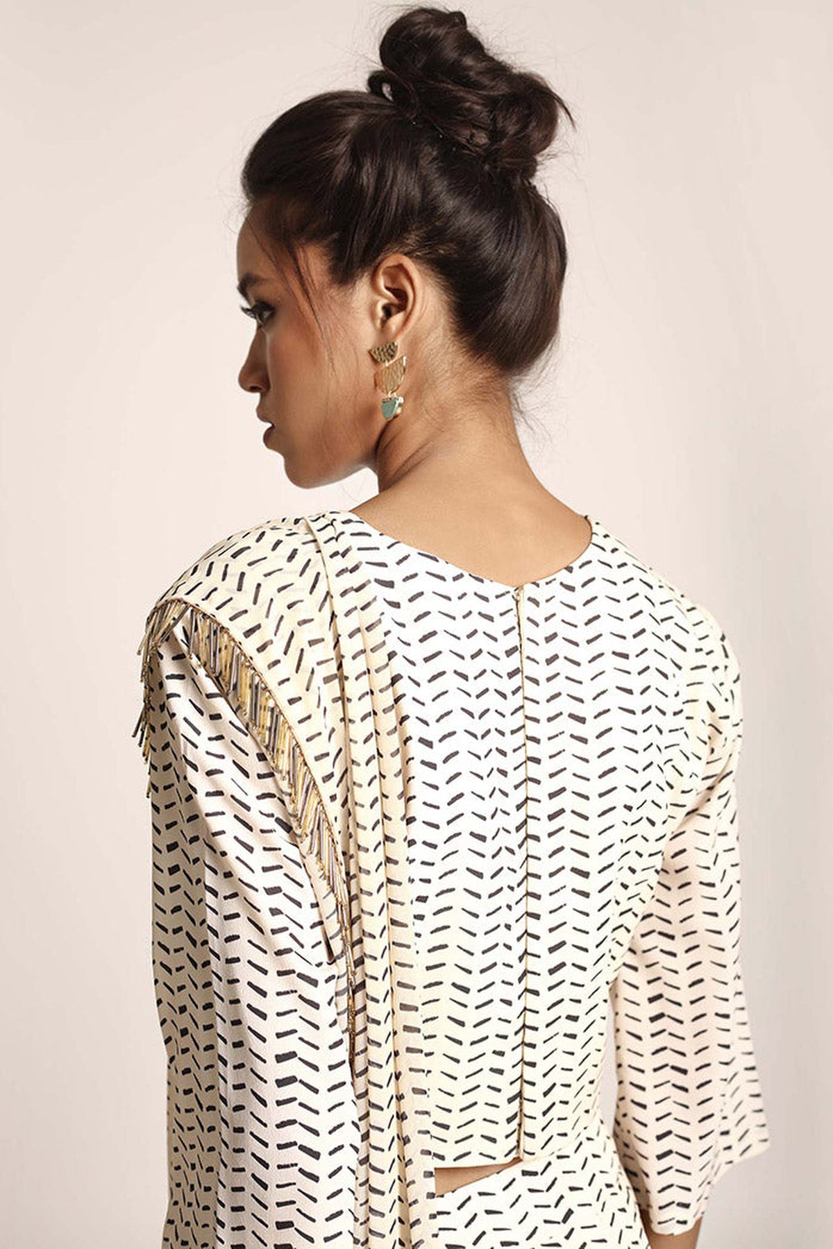 Cream Printed Dhoti Pants Set