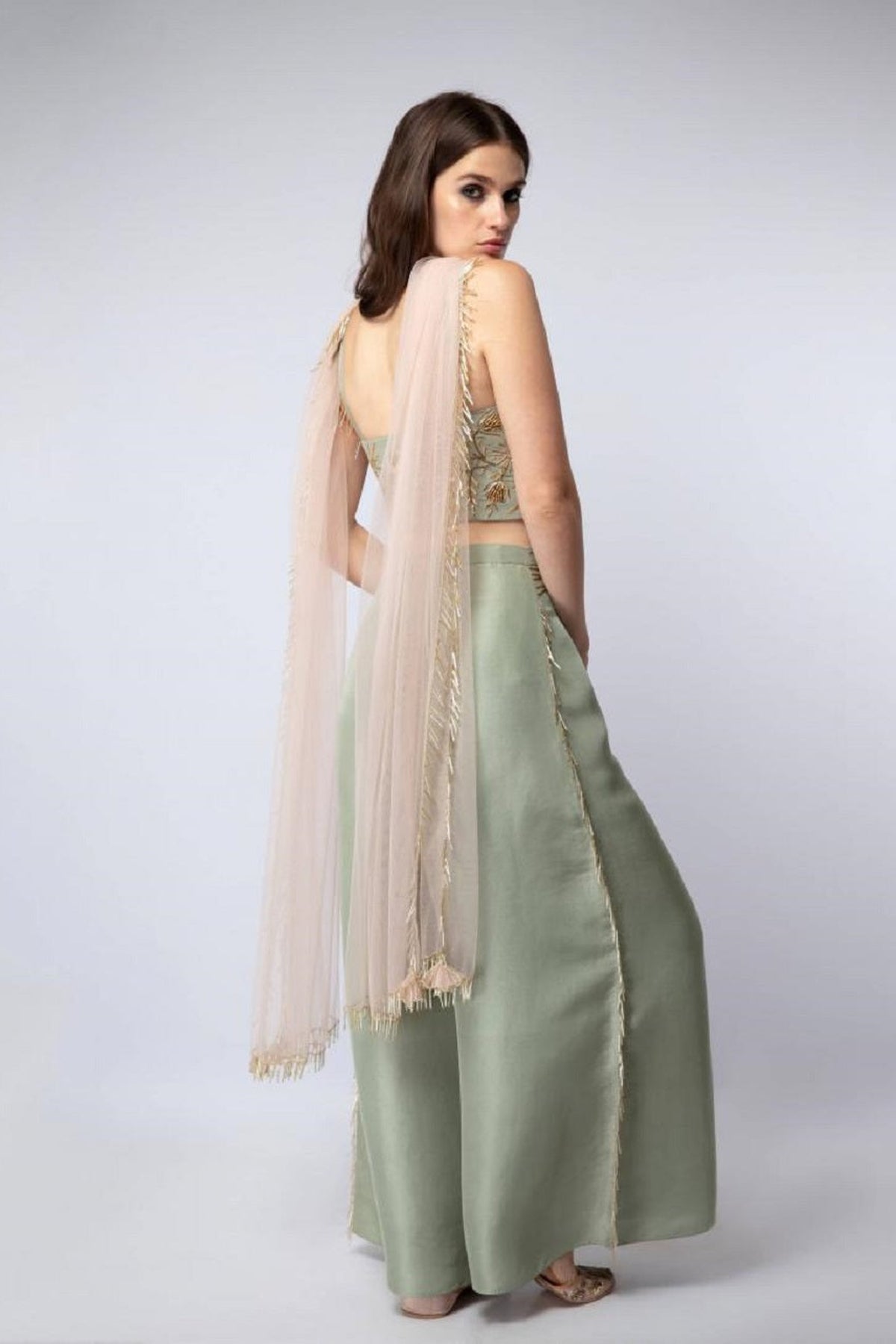 Mint Tie-Up Blouse with Palazzo Pants