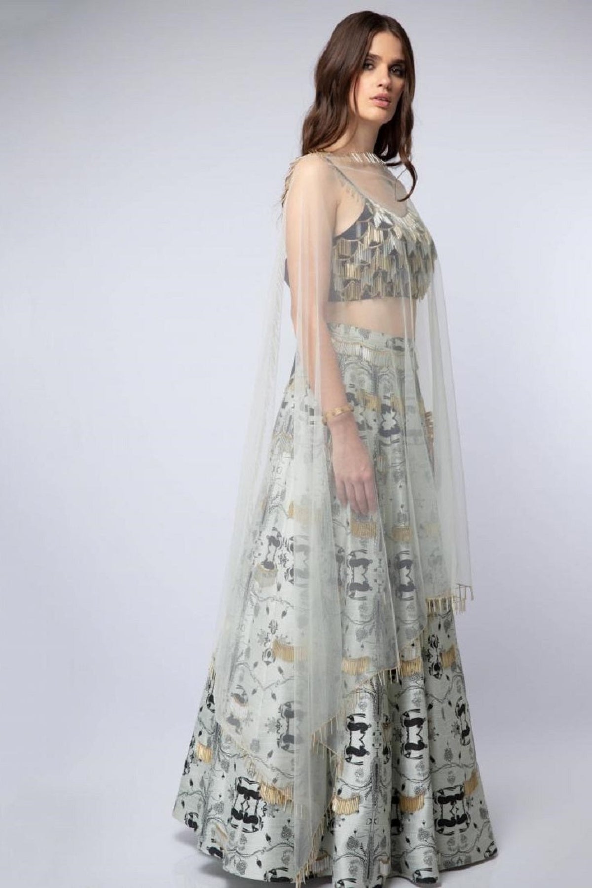 Black Tassel and Khargosh Print Lehenga