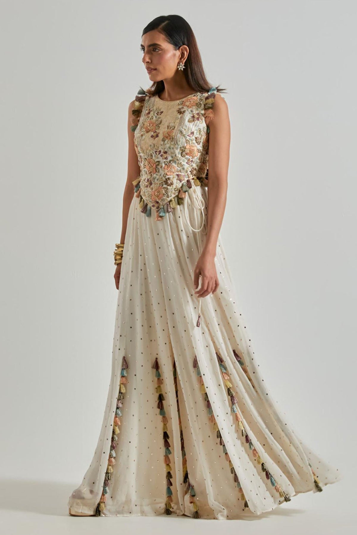 Off-White Choli with Covered Back & Mukaish Sharara