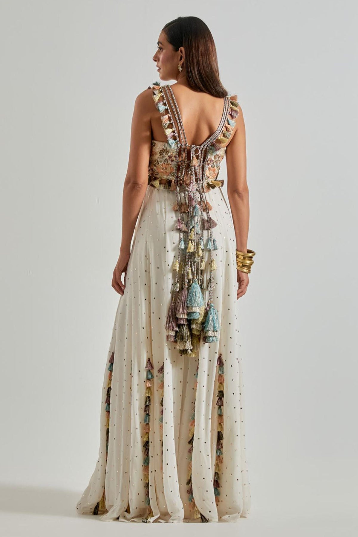 Off-White Choli with Covered Back & Mukaish Sharara
