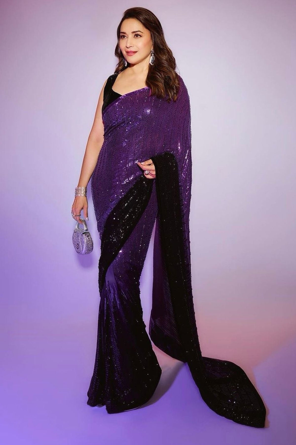 Madhuri Dixit in Royal purple to black ombré saree