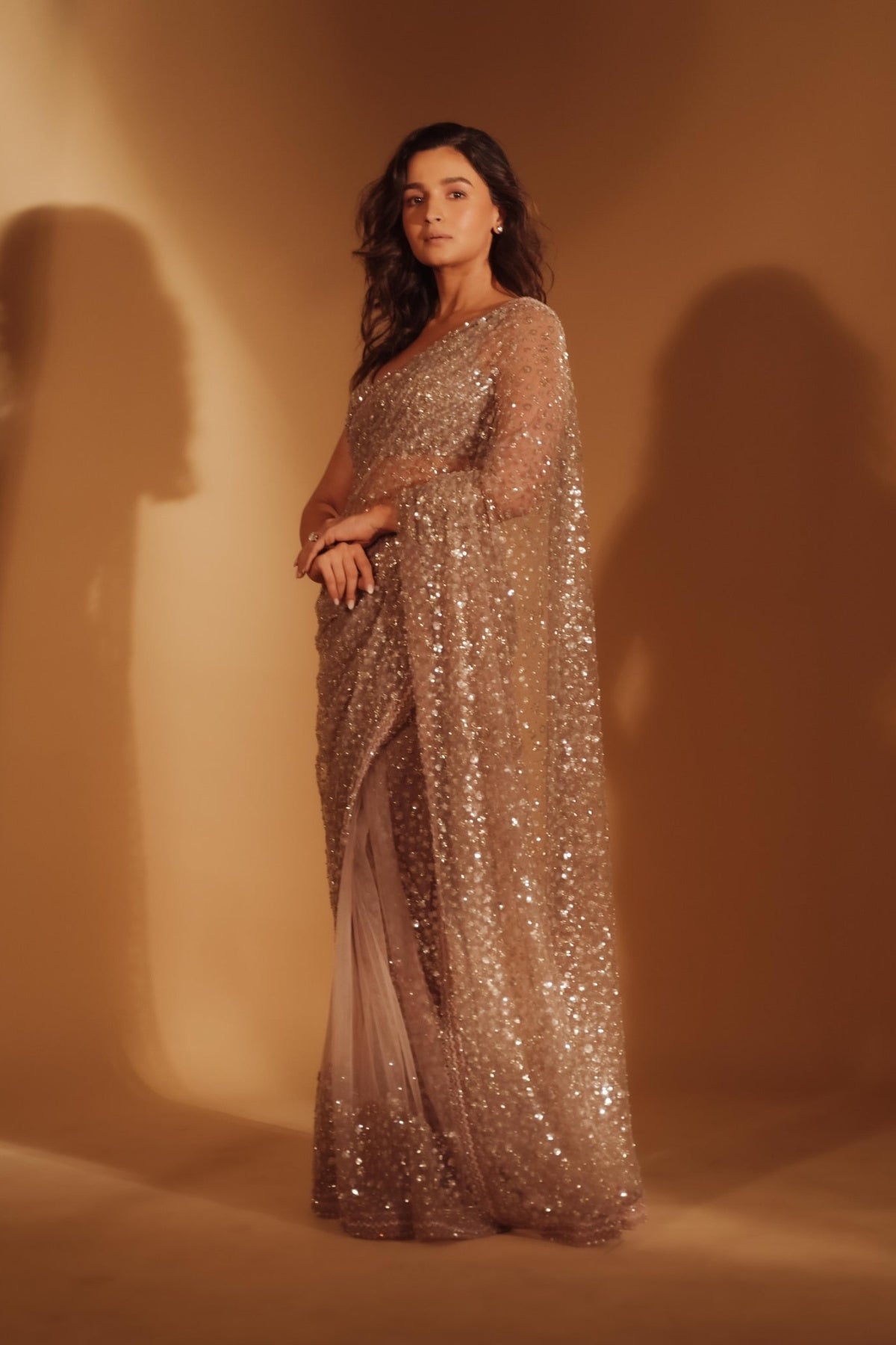 Alia Bhatt in Blush pink Sequins and cutdana work saree