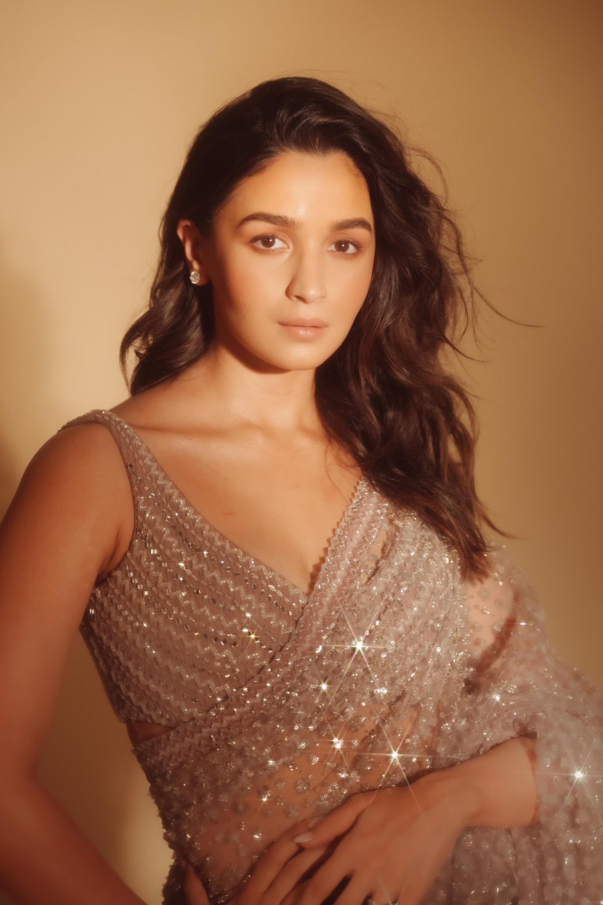Alia Bhatt in Blush pink Sequins and cutdana work saree