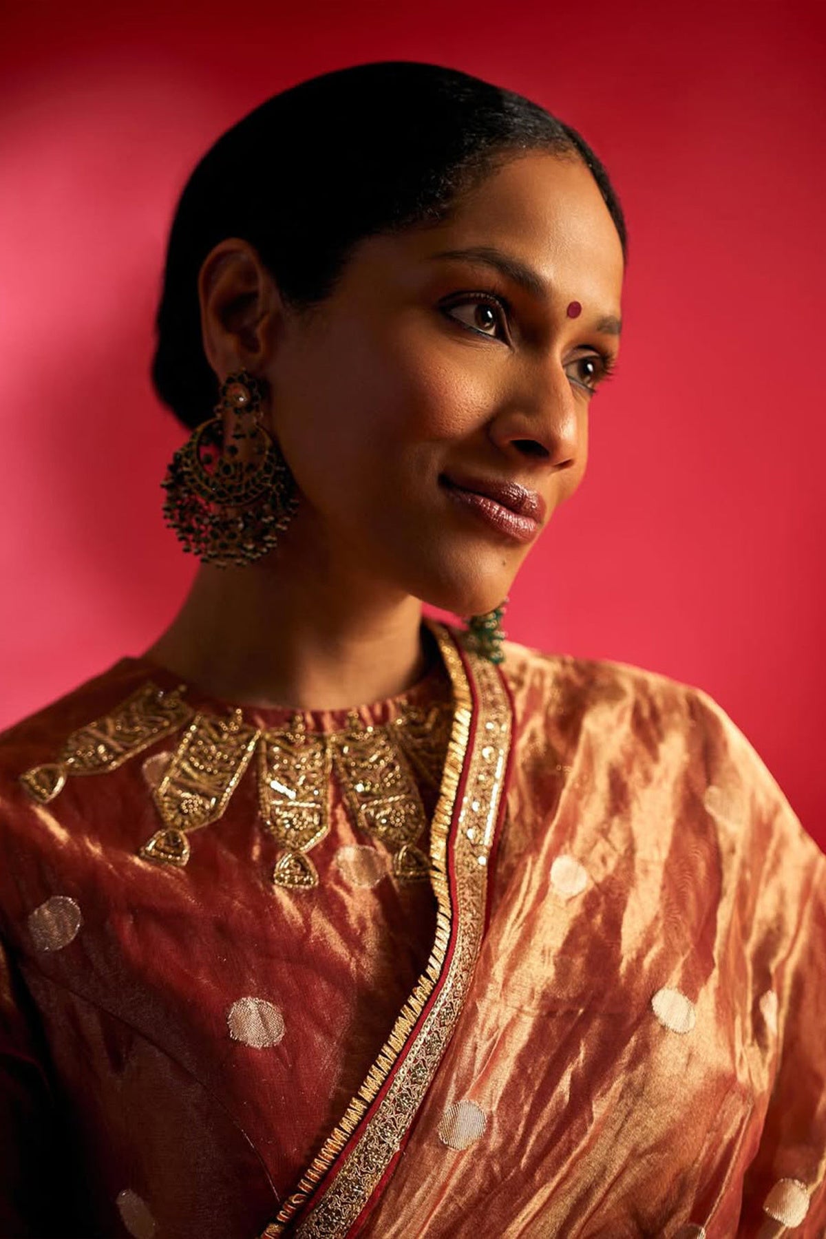 Red Polka Tissue Saree