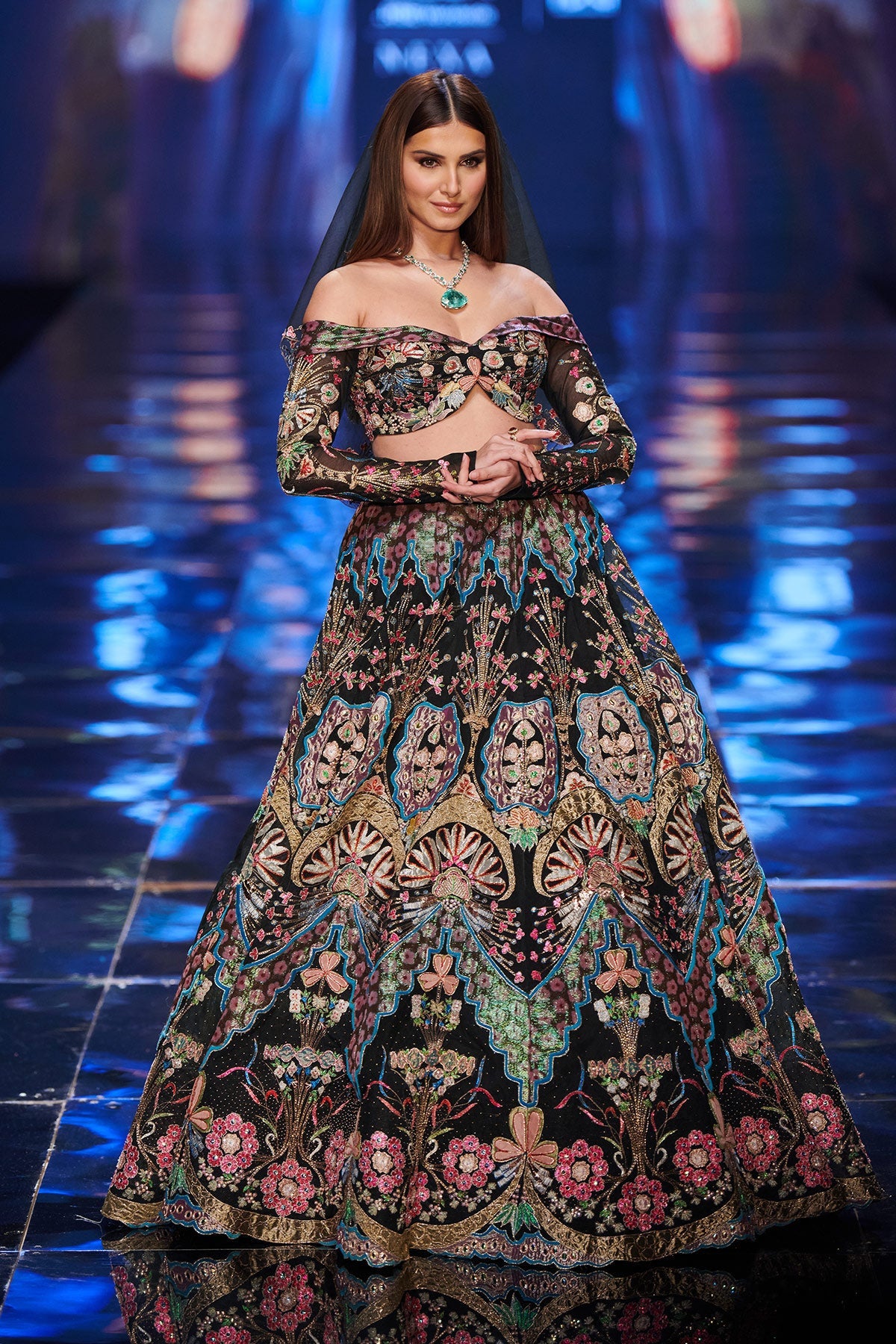 Tara sutaria in muntaner - black tulle net lehenga