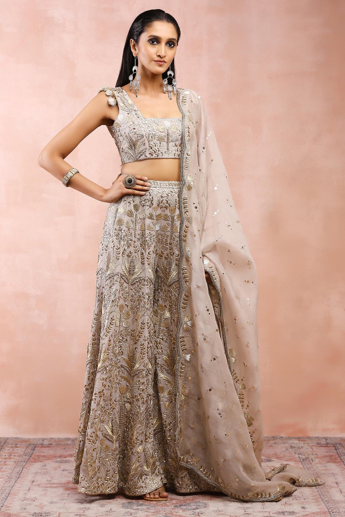 Grey Bagh Embroidered Choli With Sharara And Dupatta