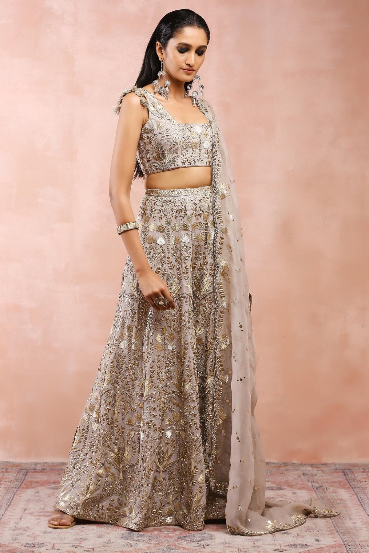 Grey Bagh Embroidered Choli With Sharara And Dupatta