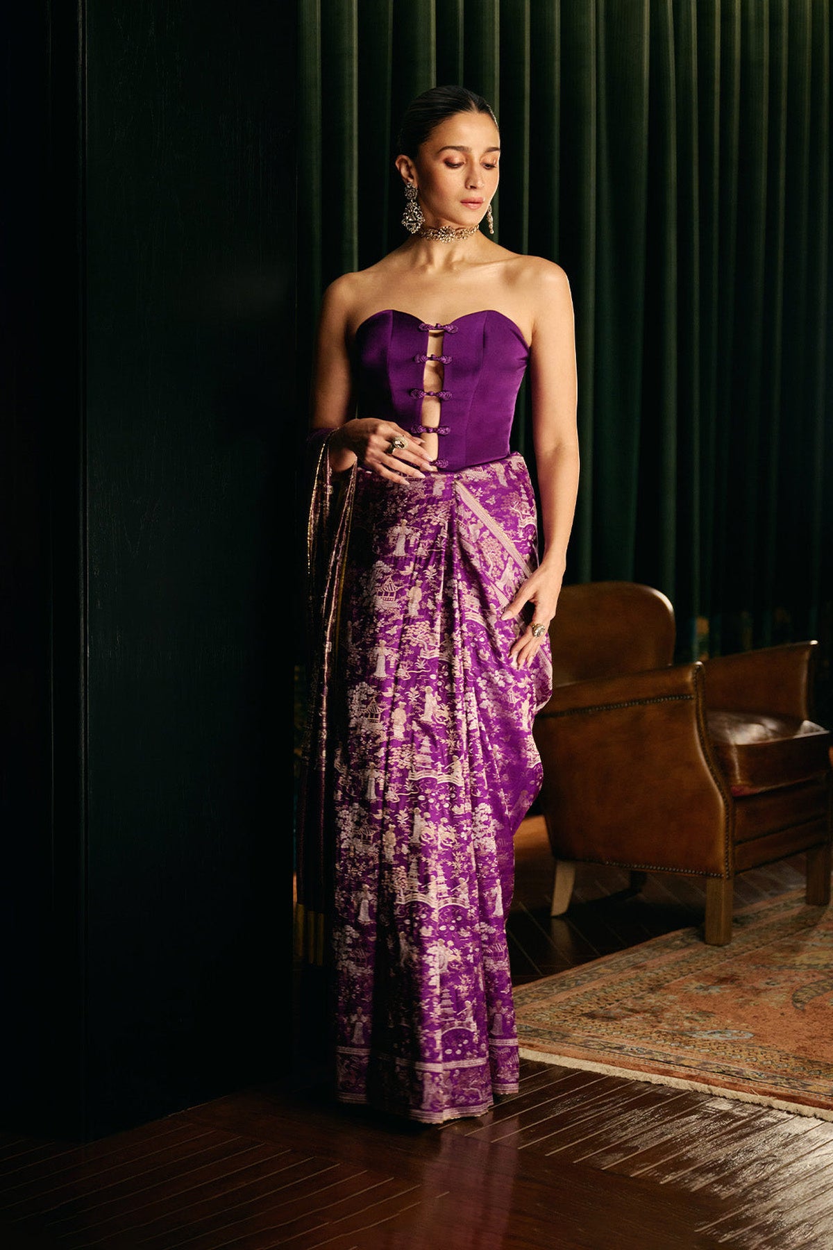 Alia Bhatt in Handwoven Purple Cheena Cheeni Emboss Saree
