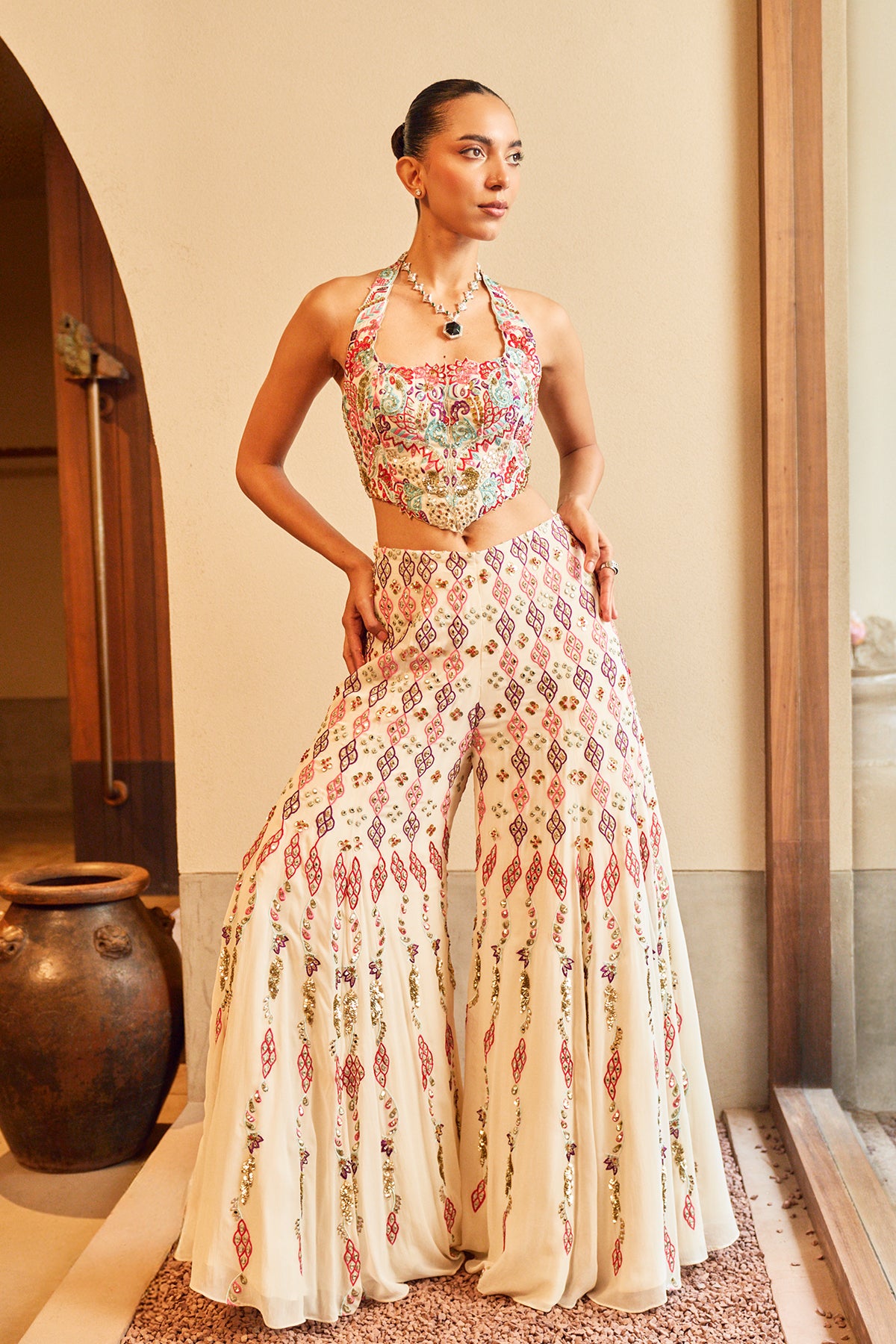 IVORY LEHENGA SET WITH MULTI COLOURED EMBROIDERY