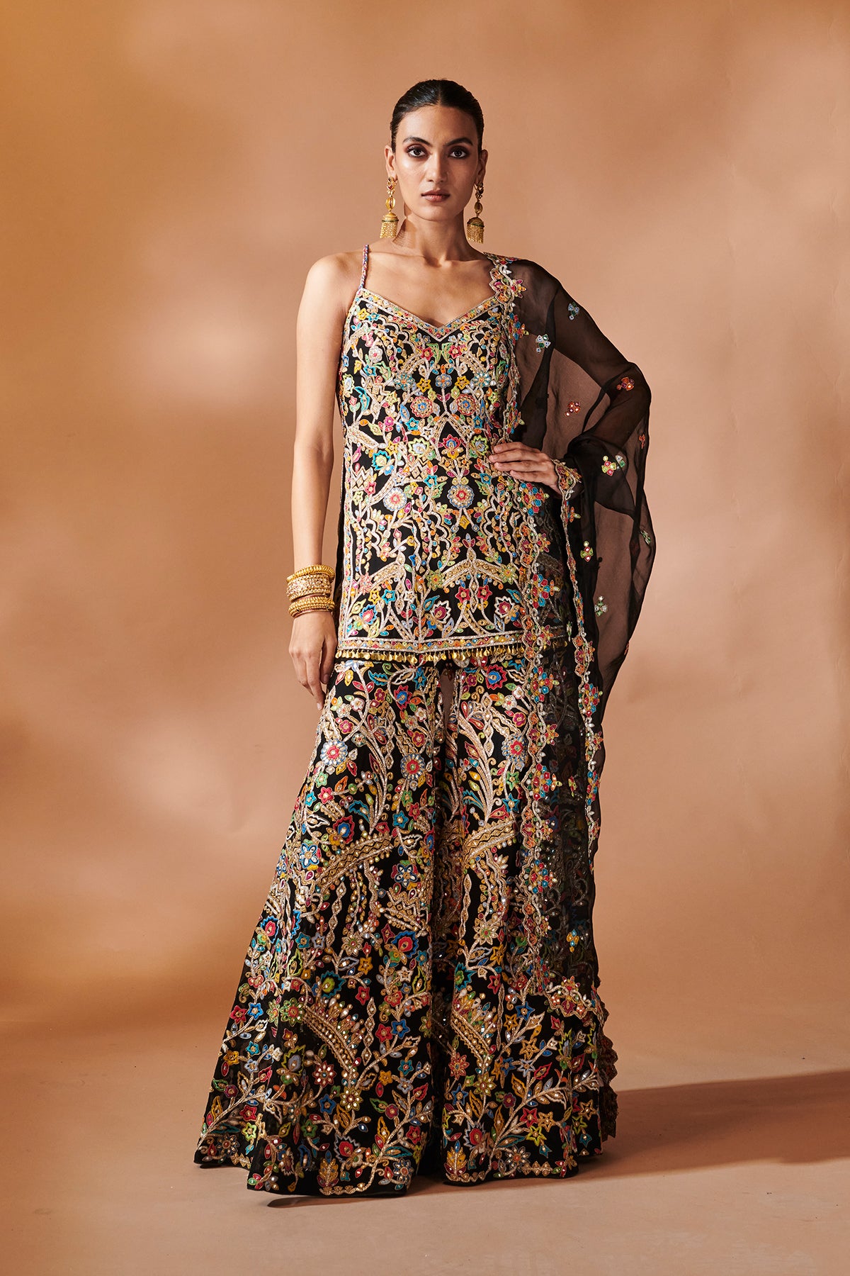 BLACK KURTA AND SHARARA SET