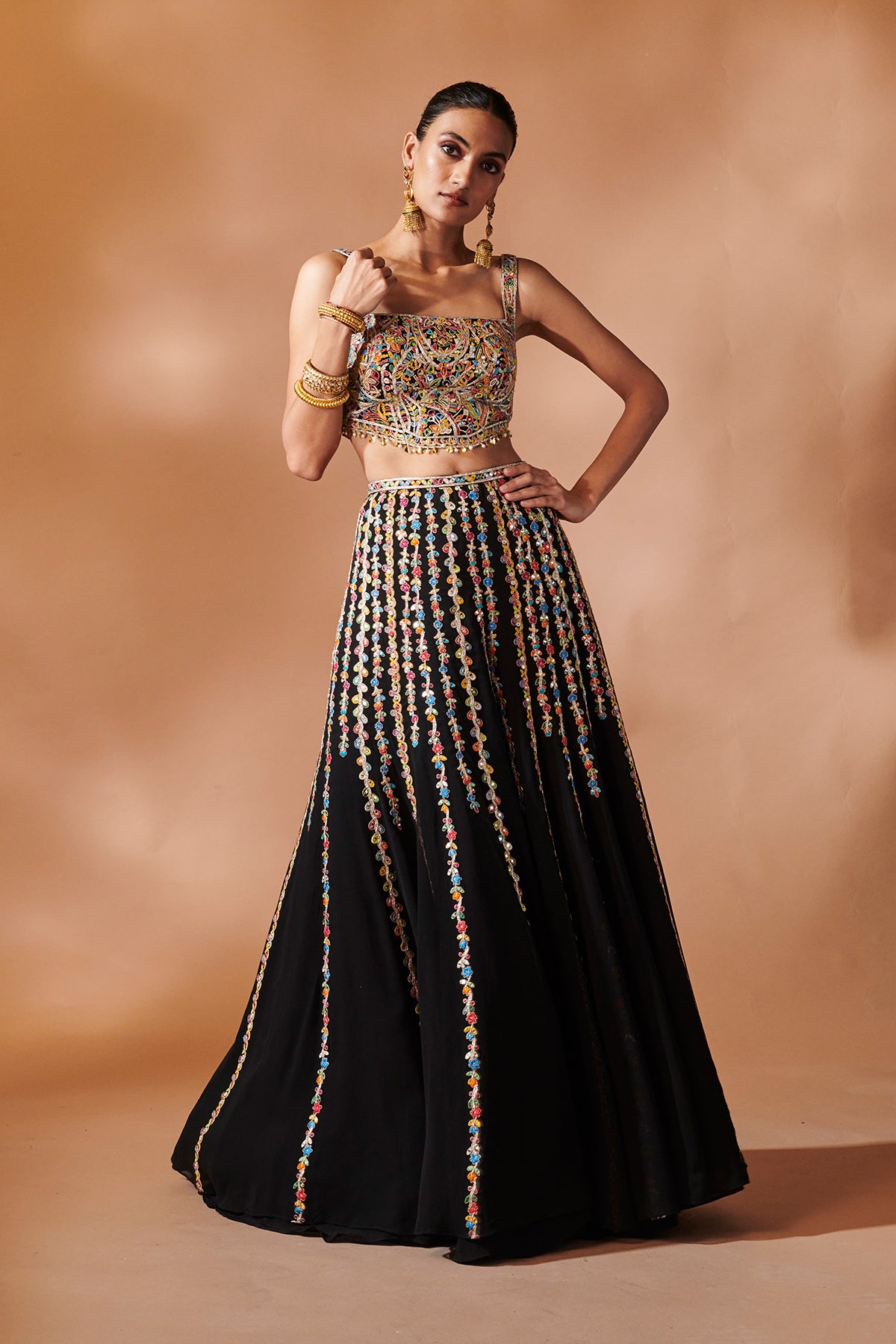 BLACK HIGH WAIST SHARARA WITH AN EMBROIDERED BLOUSE