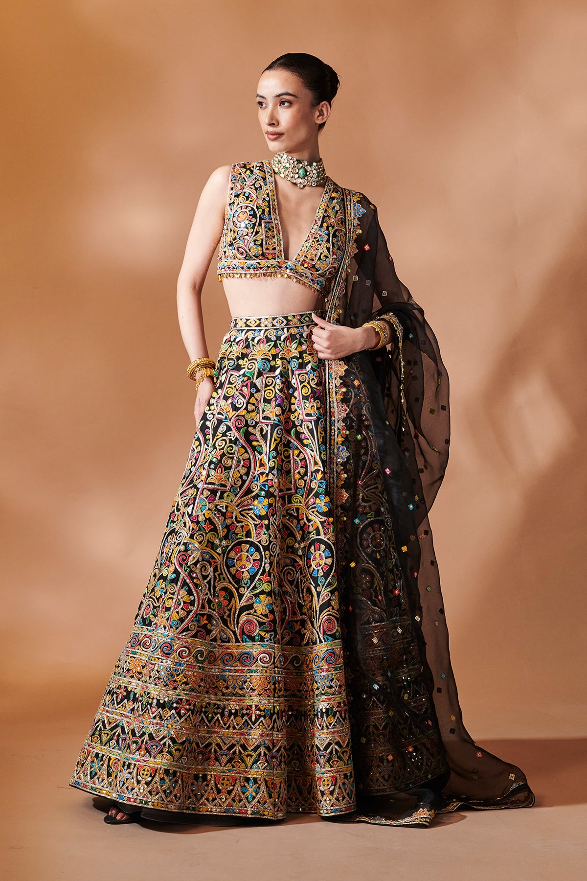 BLACK EMBROIDERED LEHENGA SET