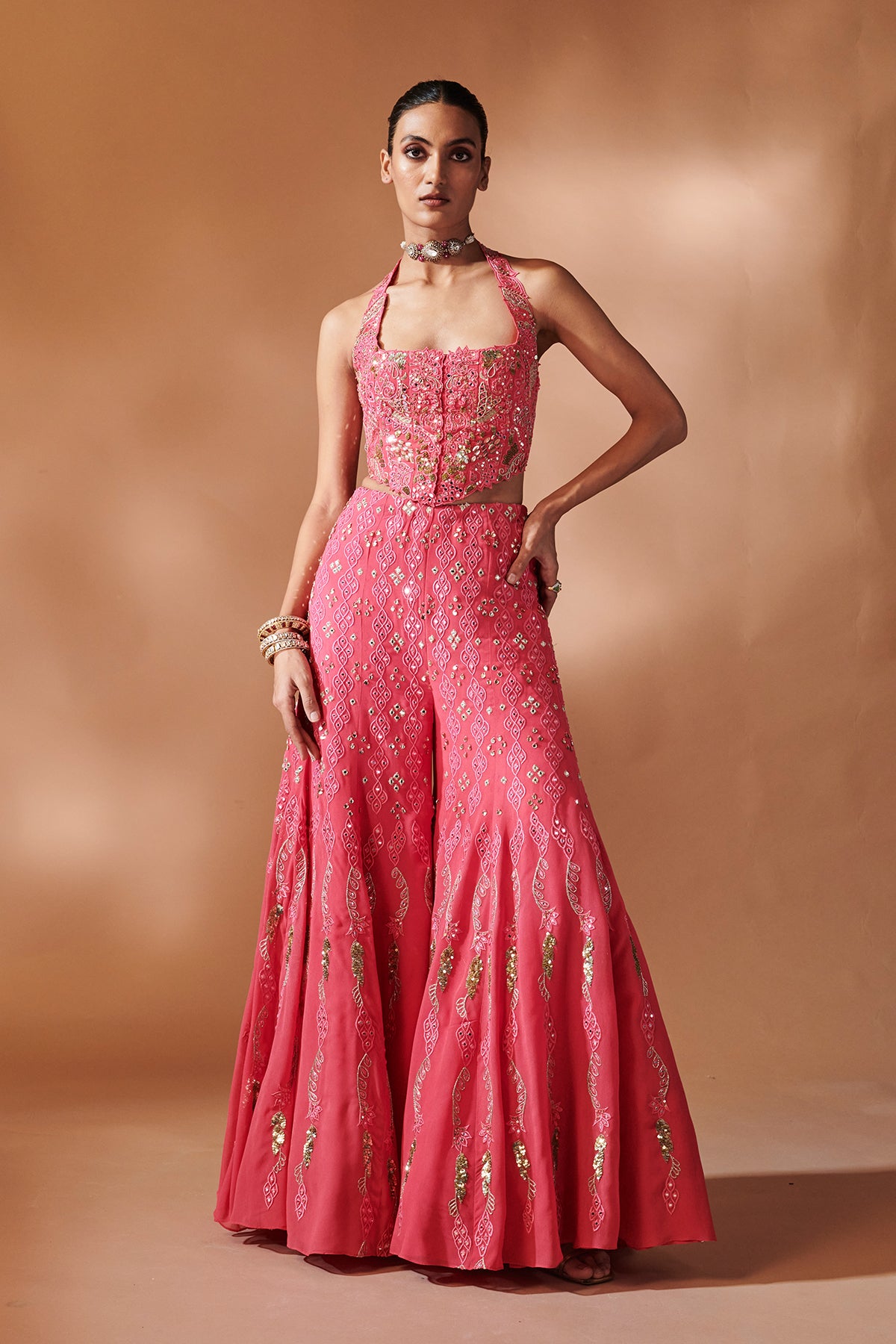 PINK HIGH WAIST SHARARA WITH A CORSET BLOUSE
