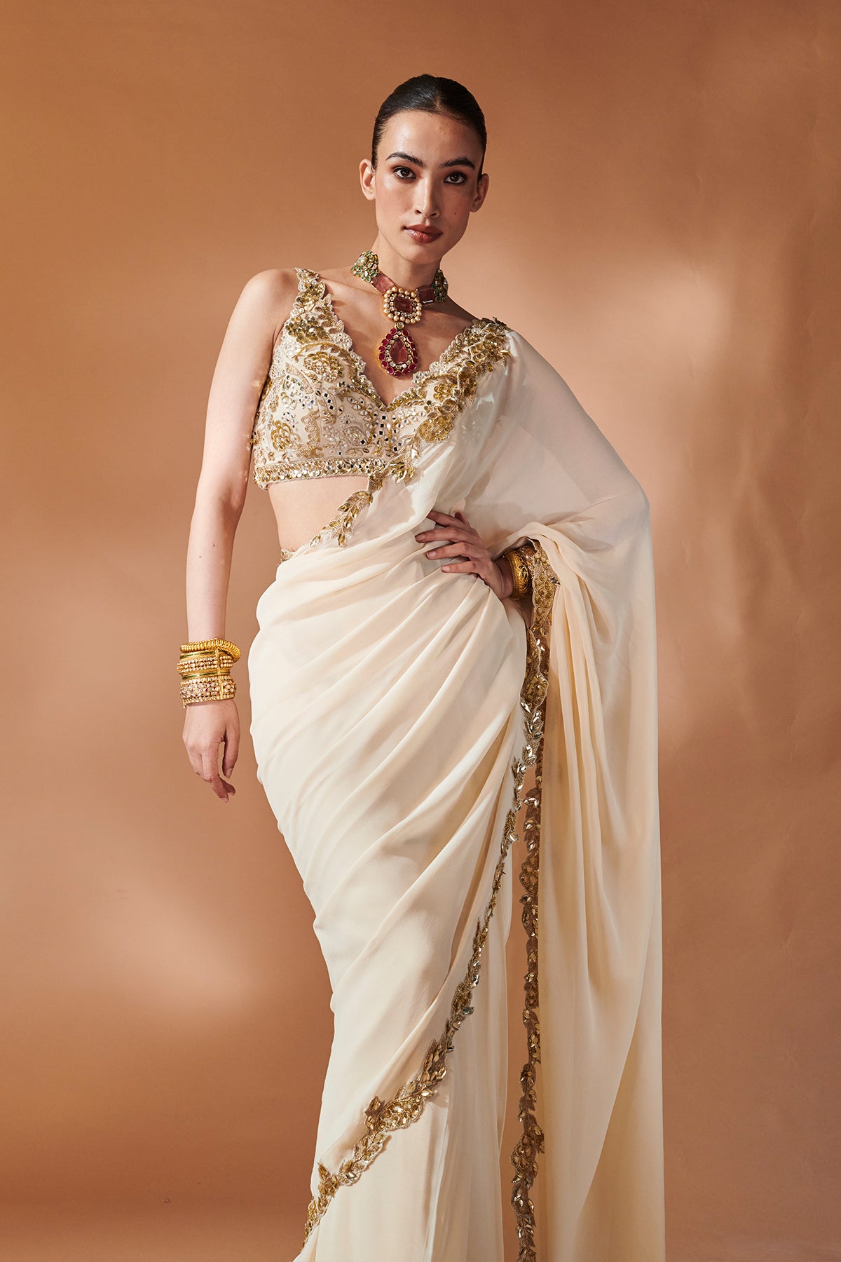 IVORY AND GOLD SAREE SET