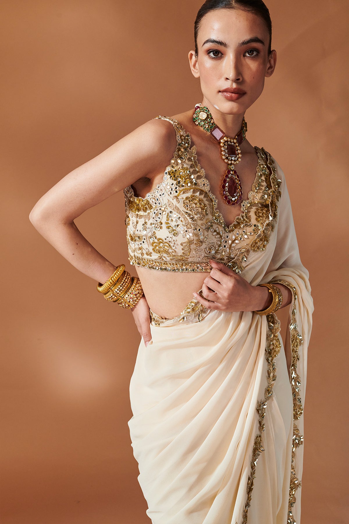 IVORY AND GOLD SAREE SET