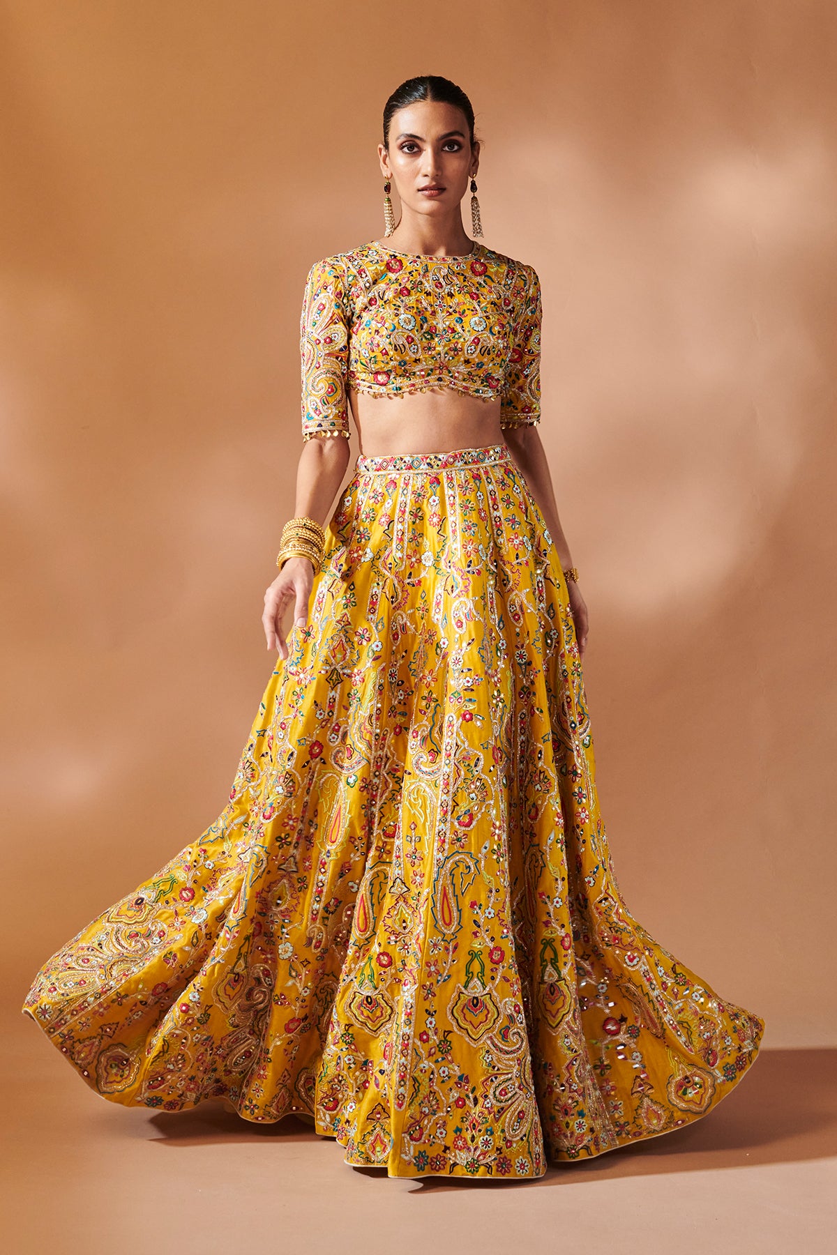 MUSTARD LEHENGA SET WITH ELBOW LENGT SLEEVES