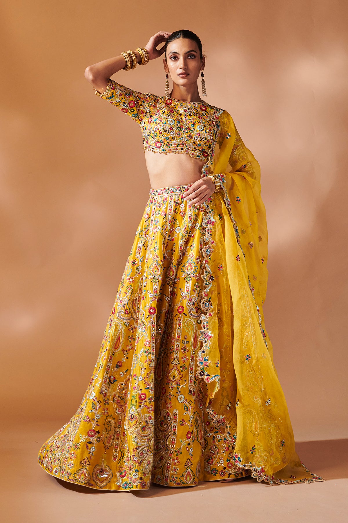 MUSTARD LEHENGA SET WITH ELBOW LENGT SLEEVES