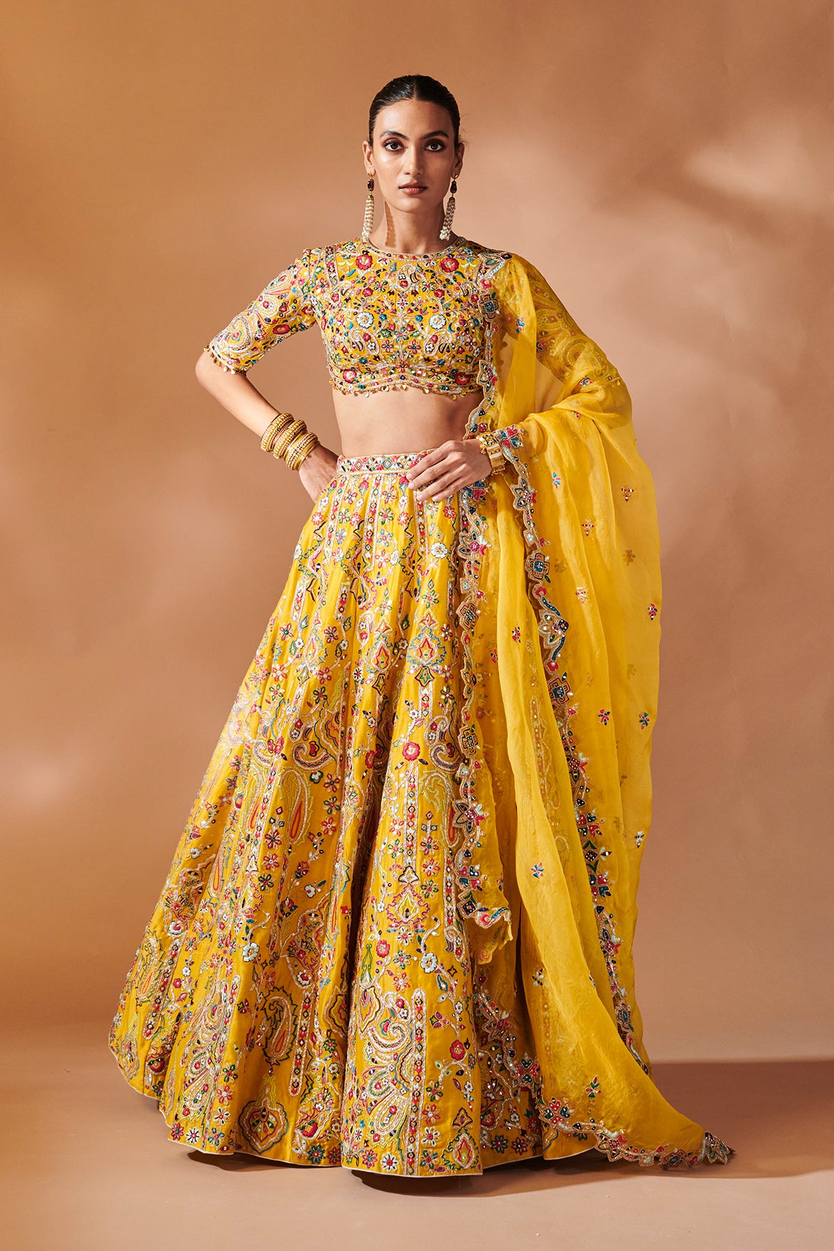MUSTARD LEHENGA SET WITH ELBOW LENGT SLEEVES
