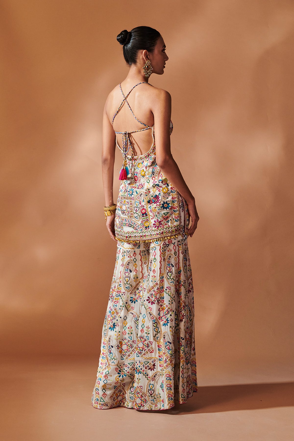 IVORY SHARARA AND HALTER KURTA SET