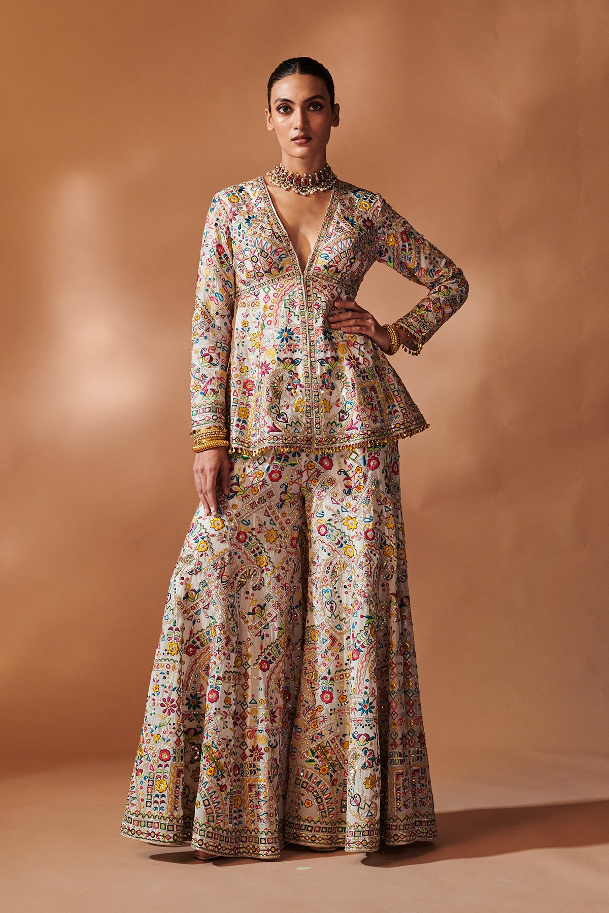 IVORY PEPLUM SHARARA SET