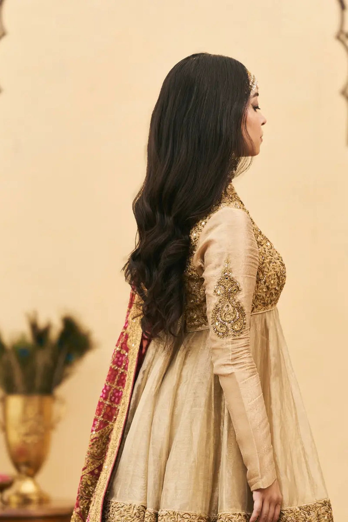 Sunhari-Gulal Tissue Bandhej Sharara Set