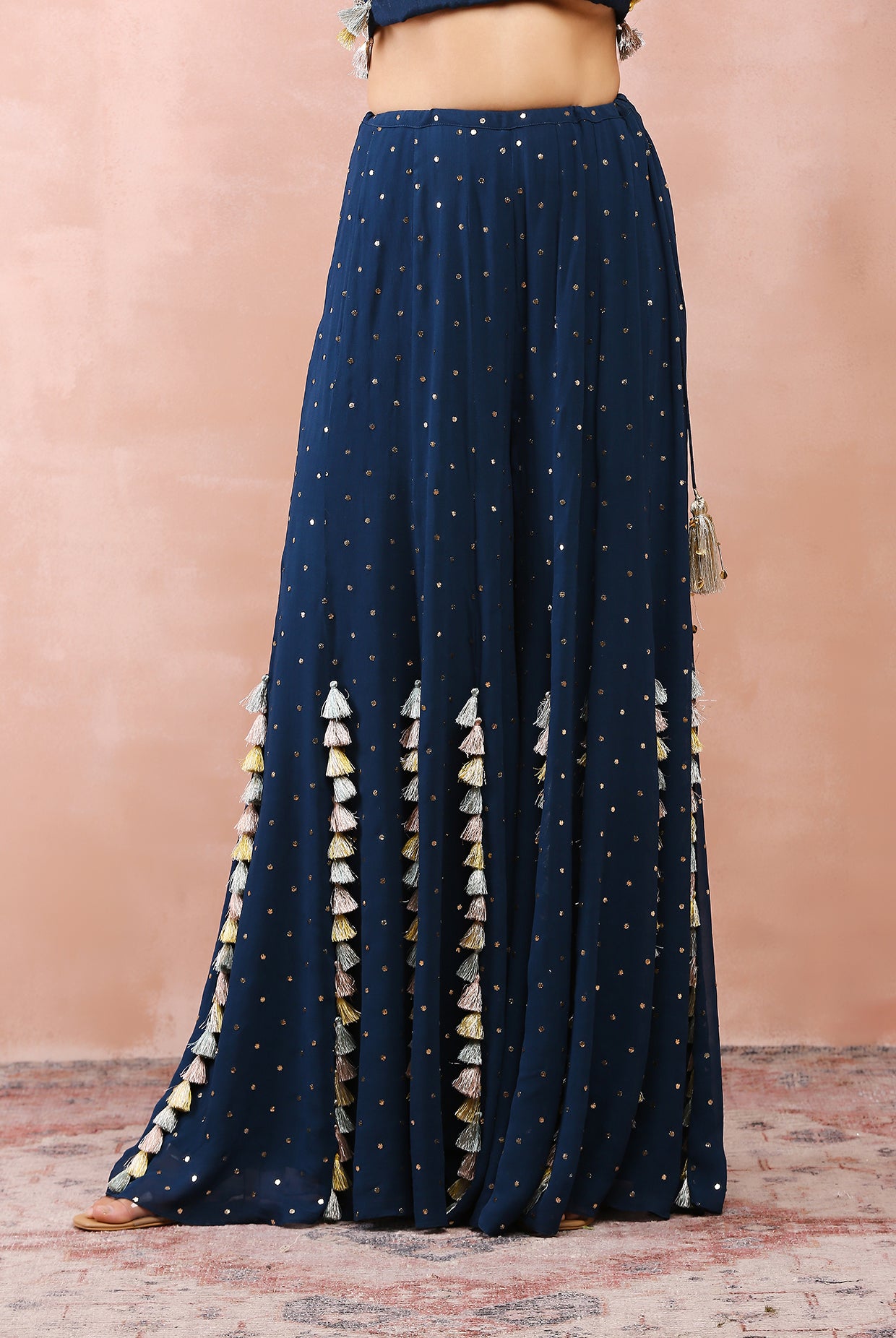 TEAL APPLIQUE BLUE EMBROIDERED CHOLI WITH SHARARA