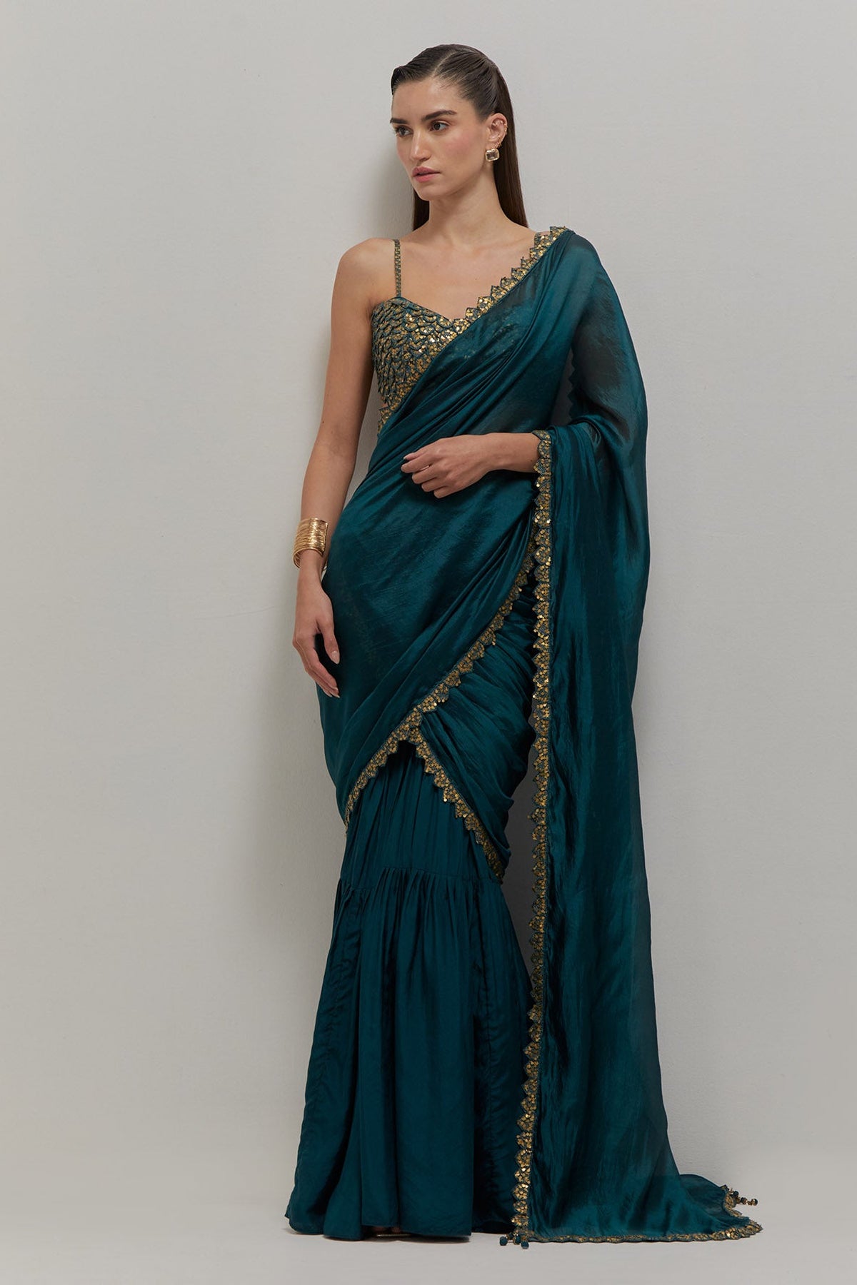 Teal Blue Gharara Saree Set