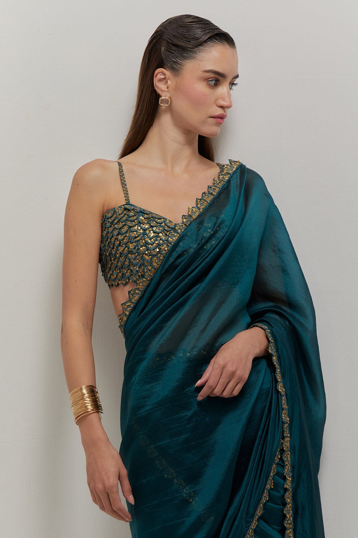 Teal Blue Gharara Saree Set