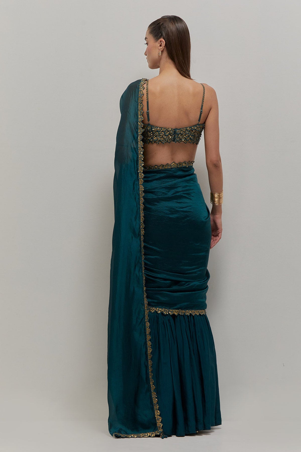 Teal Blue Gharara Saree Set