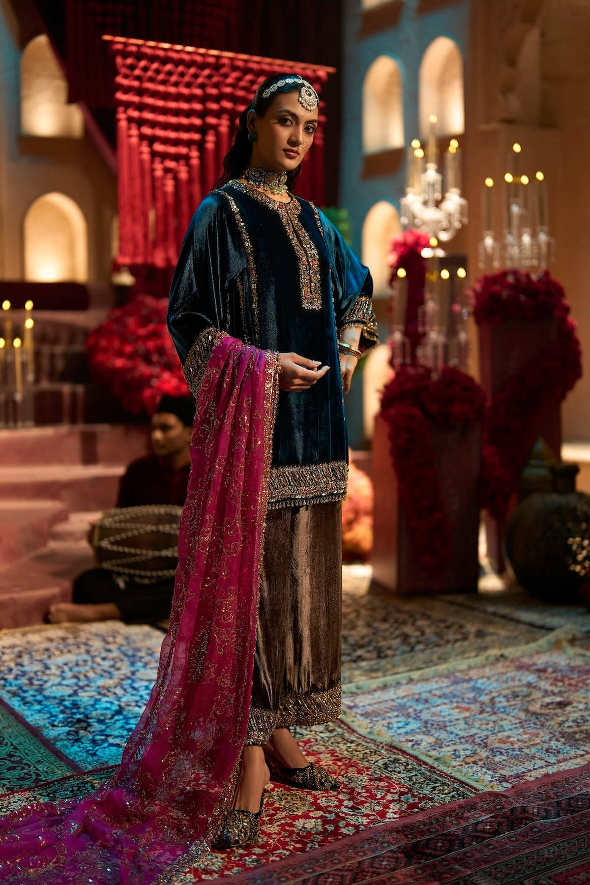 Teal Blue Velvet Pant Set