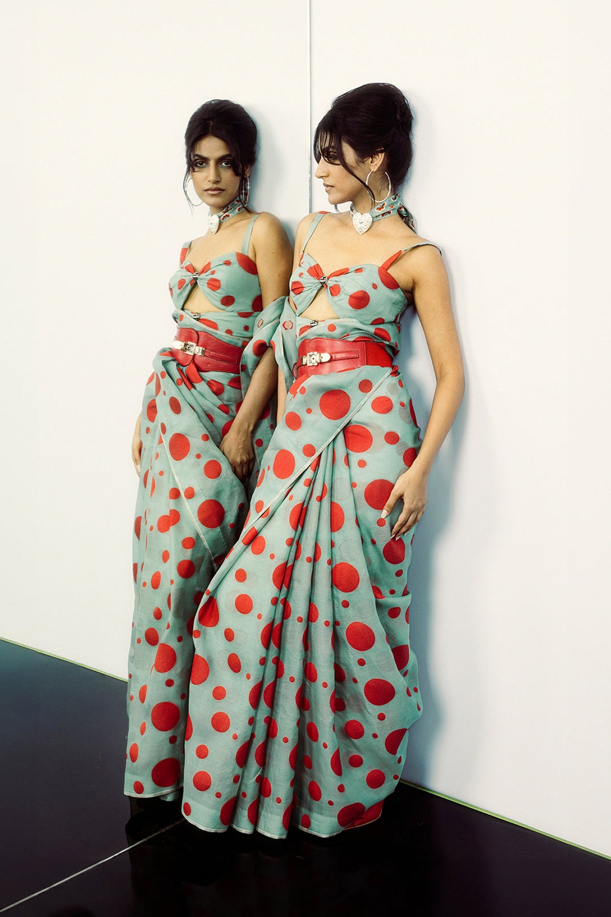 Teal Confetti Saree