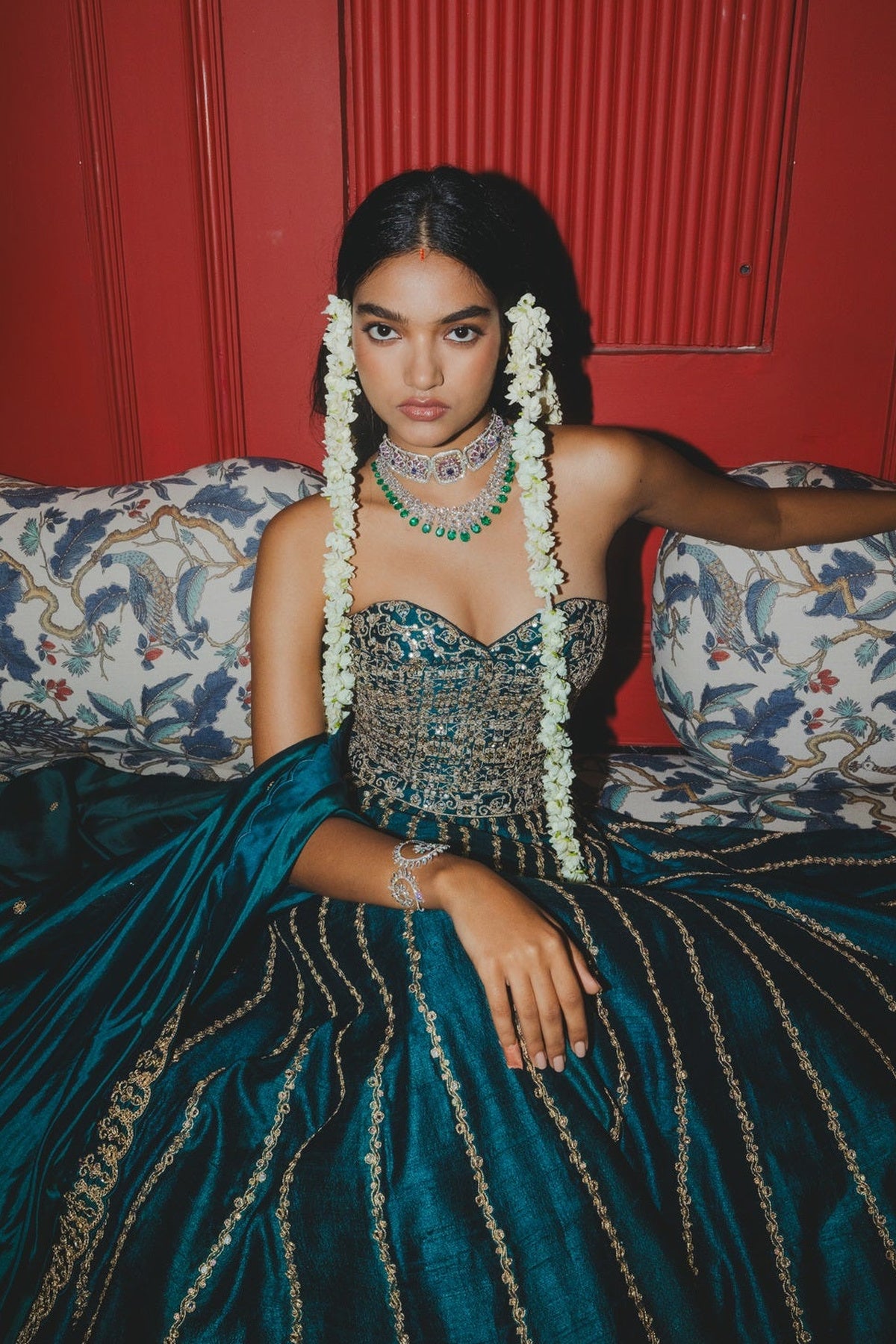 Teal Corset Lehenga Set
