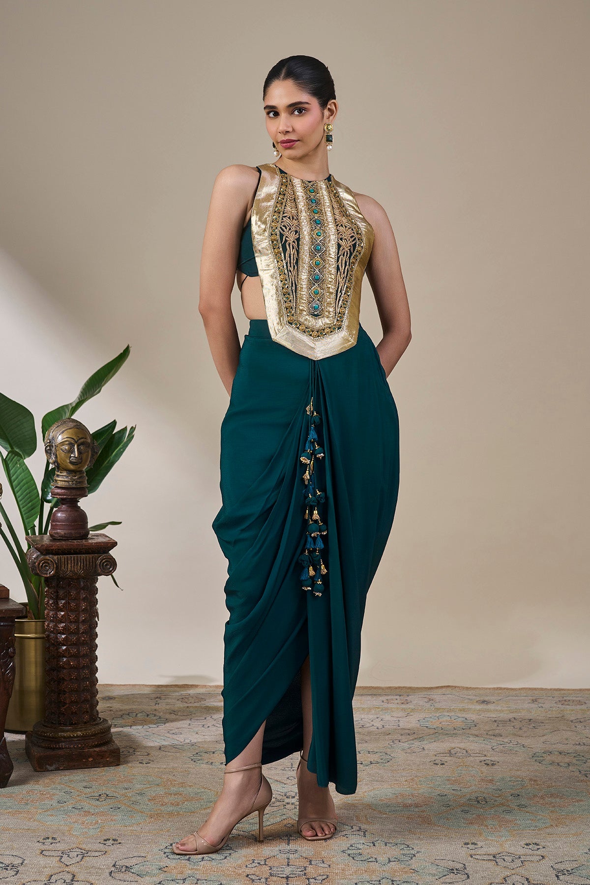 Teal Taal Drape Skirt Set