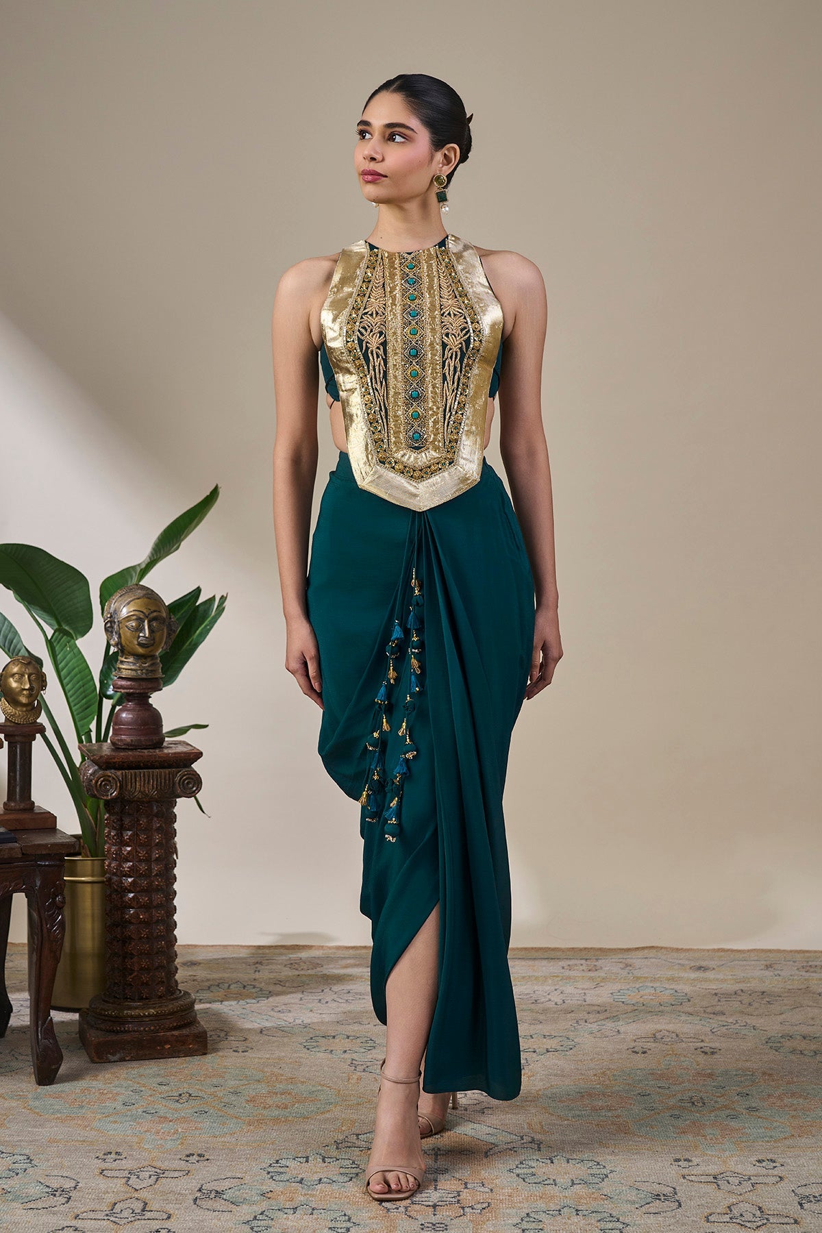 Teal Taal Drape Skirt Set
