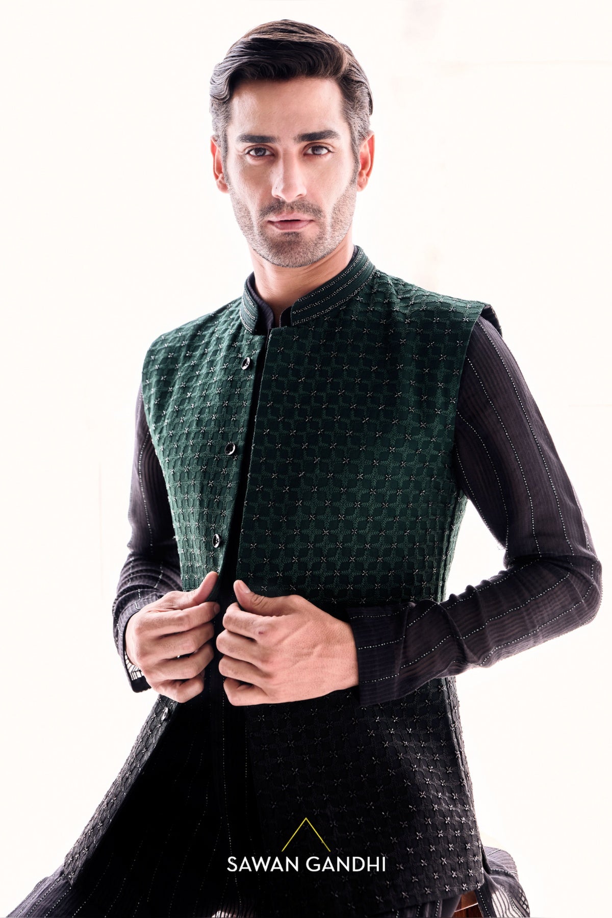 Teal to black ombre nehru