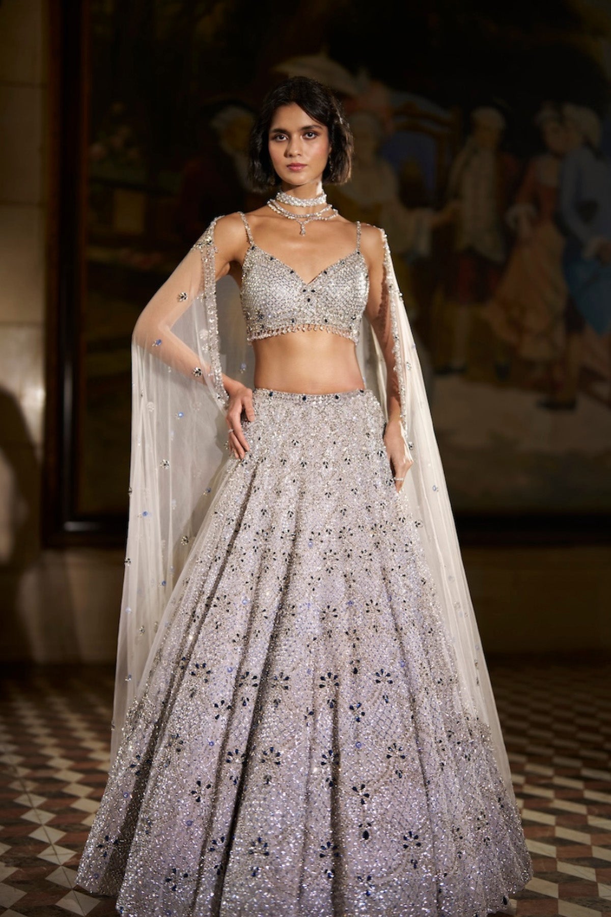 Blue Crystal Lehenga Set