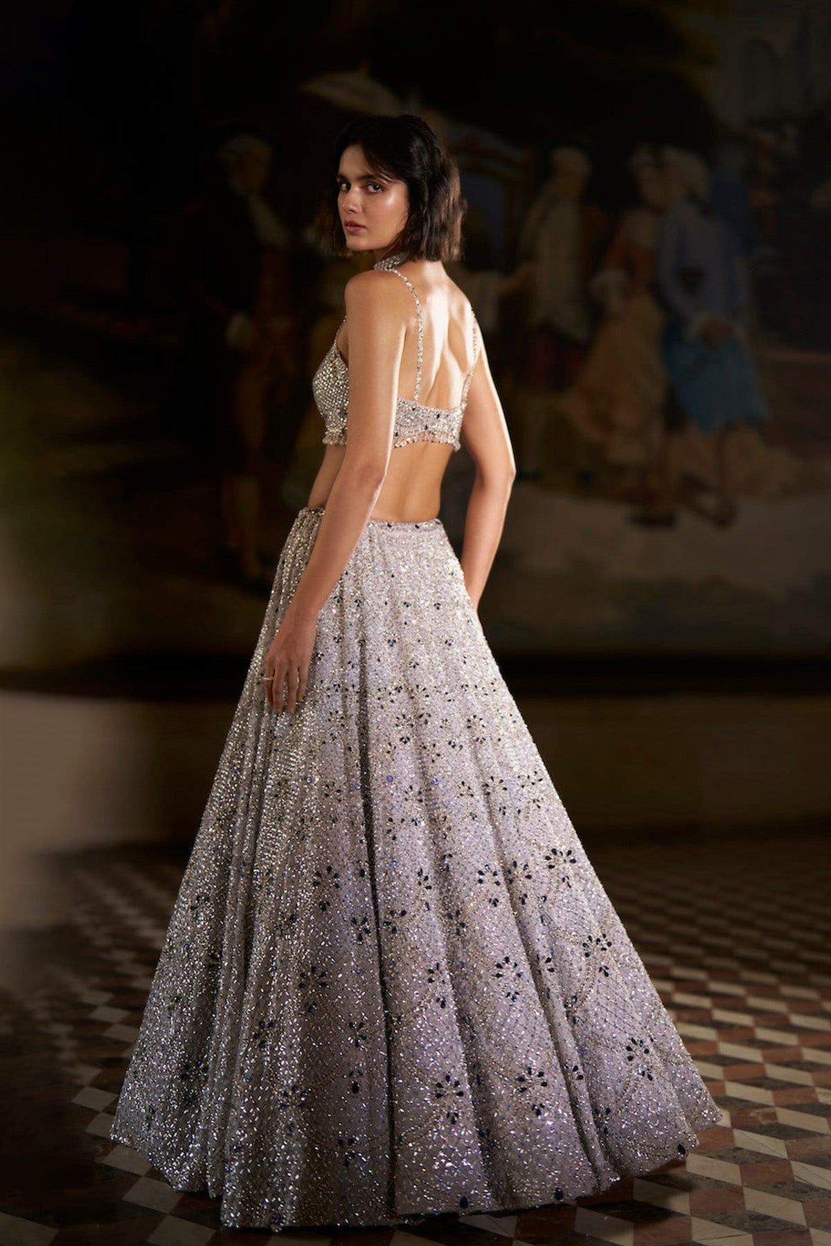 Blue Crystal Lehenga Set