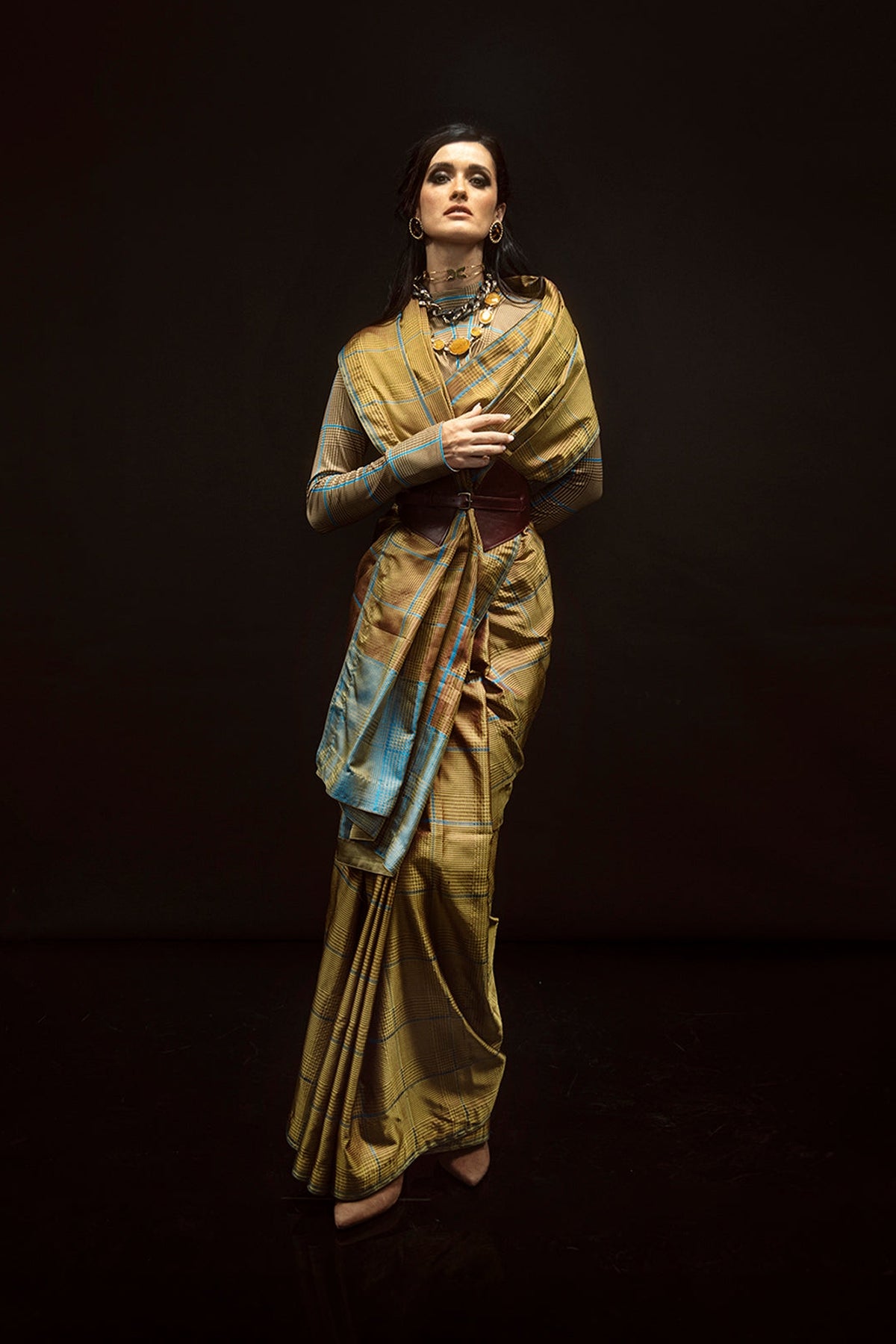 Ochre Chessboard Saree