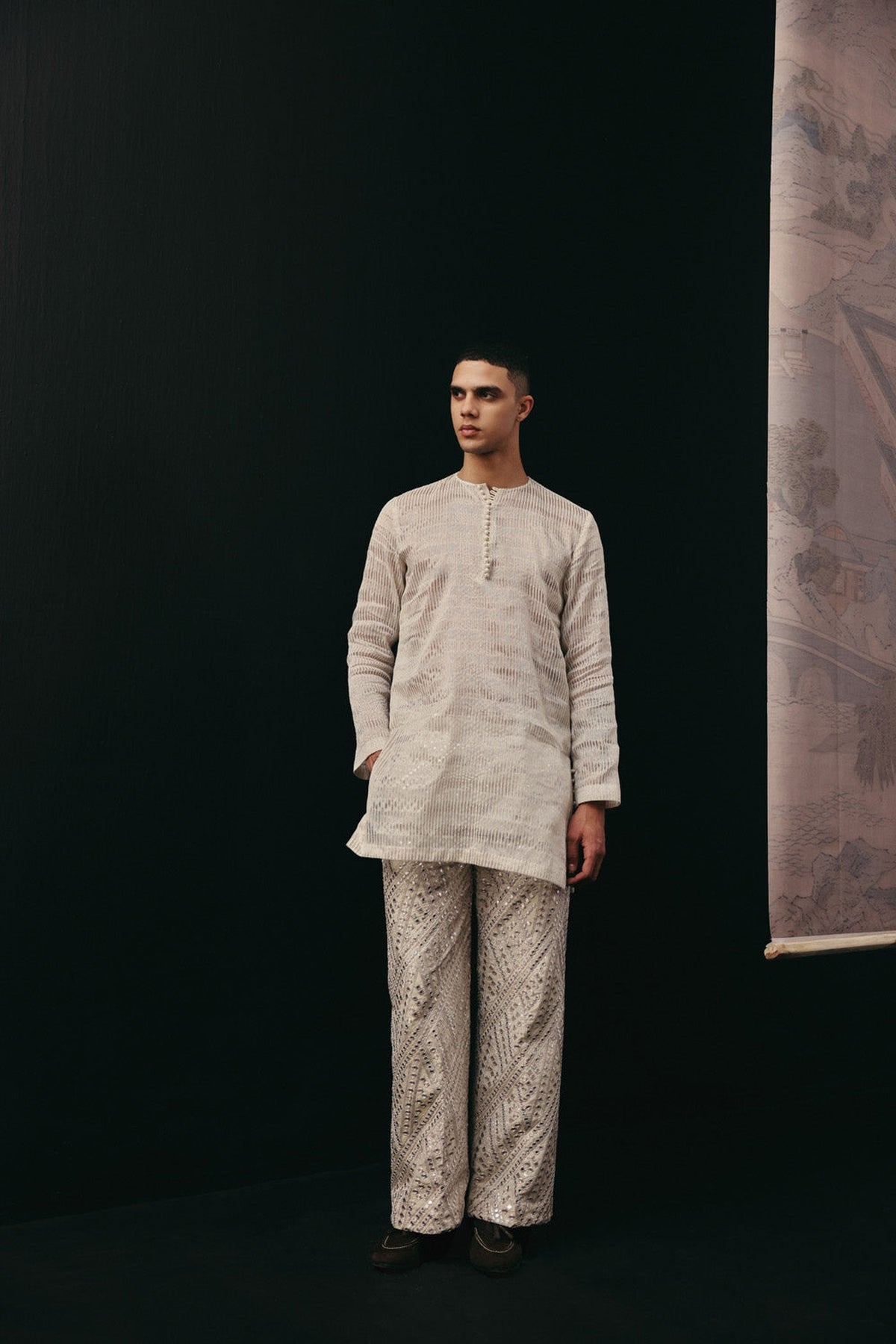 Tissue Chanderi Kurta With Potli Buttons