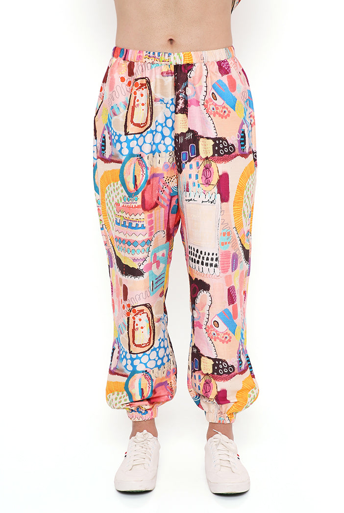 TRANCE PRINT DUPION SILK PATHANI KURTA WITH JOGGER PANT