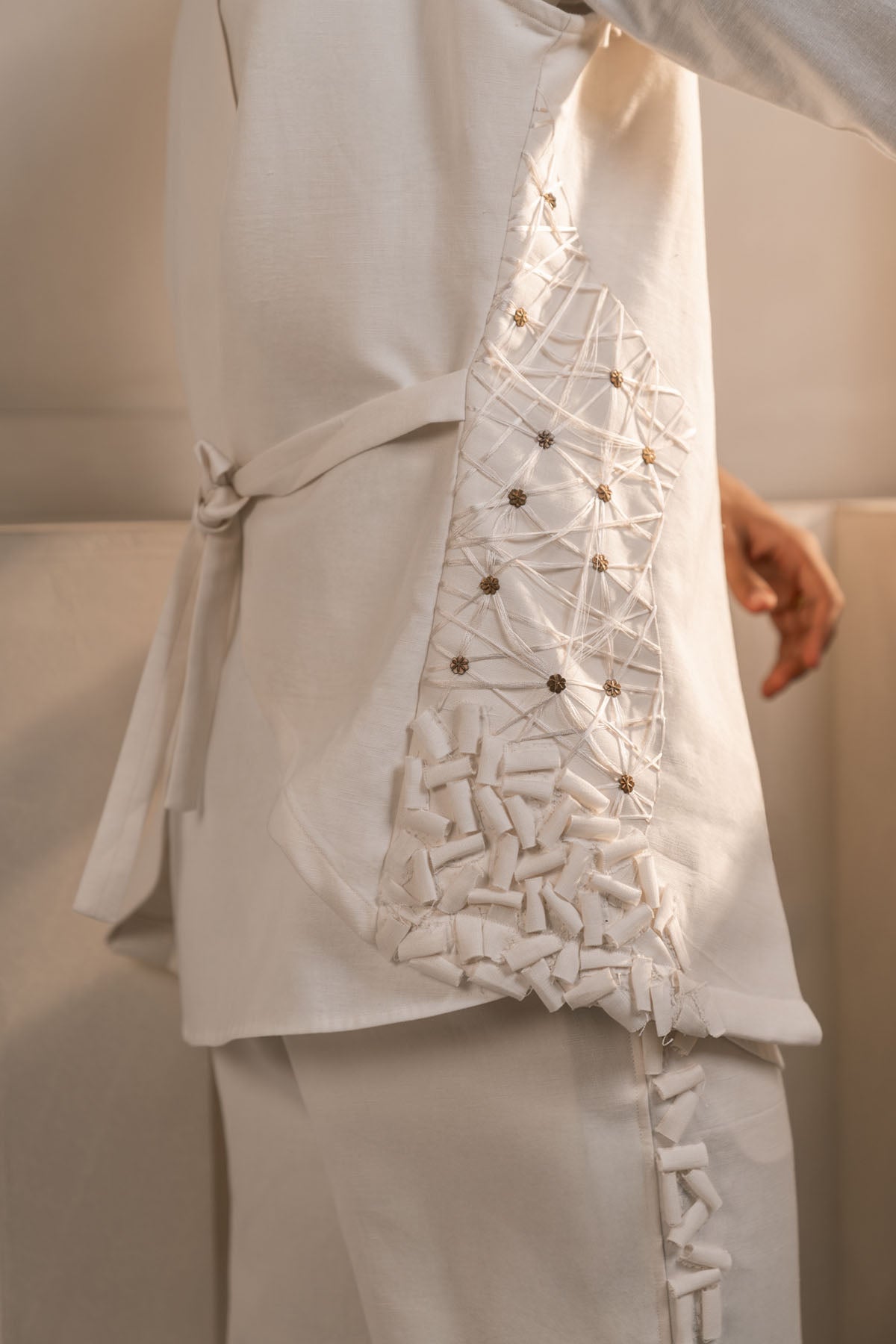 Ivory Cotton Linen Shacket Set