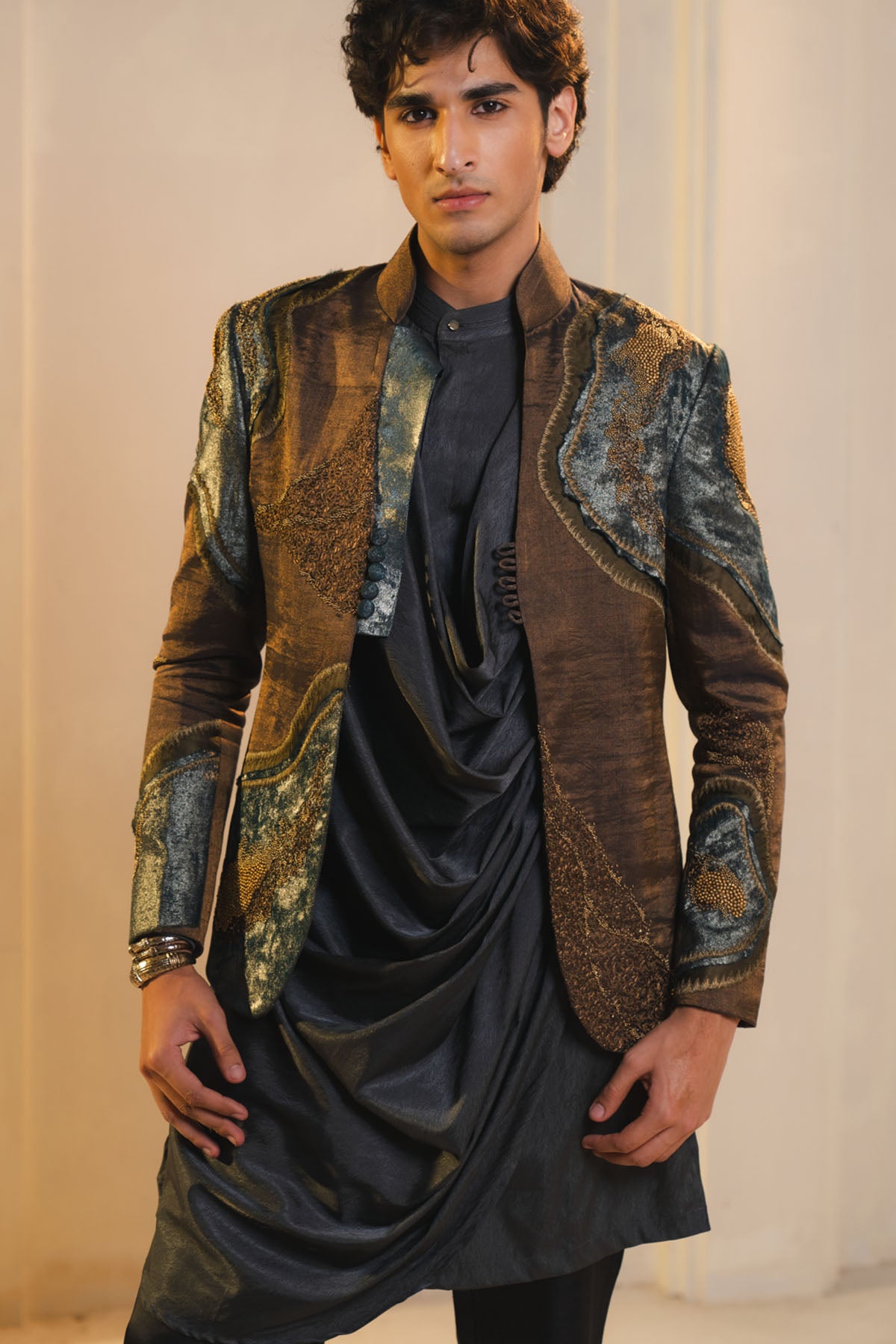 Bronze Tissue Short Jacket Set