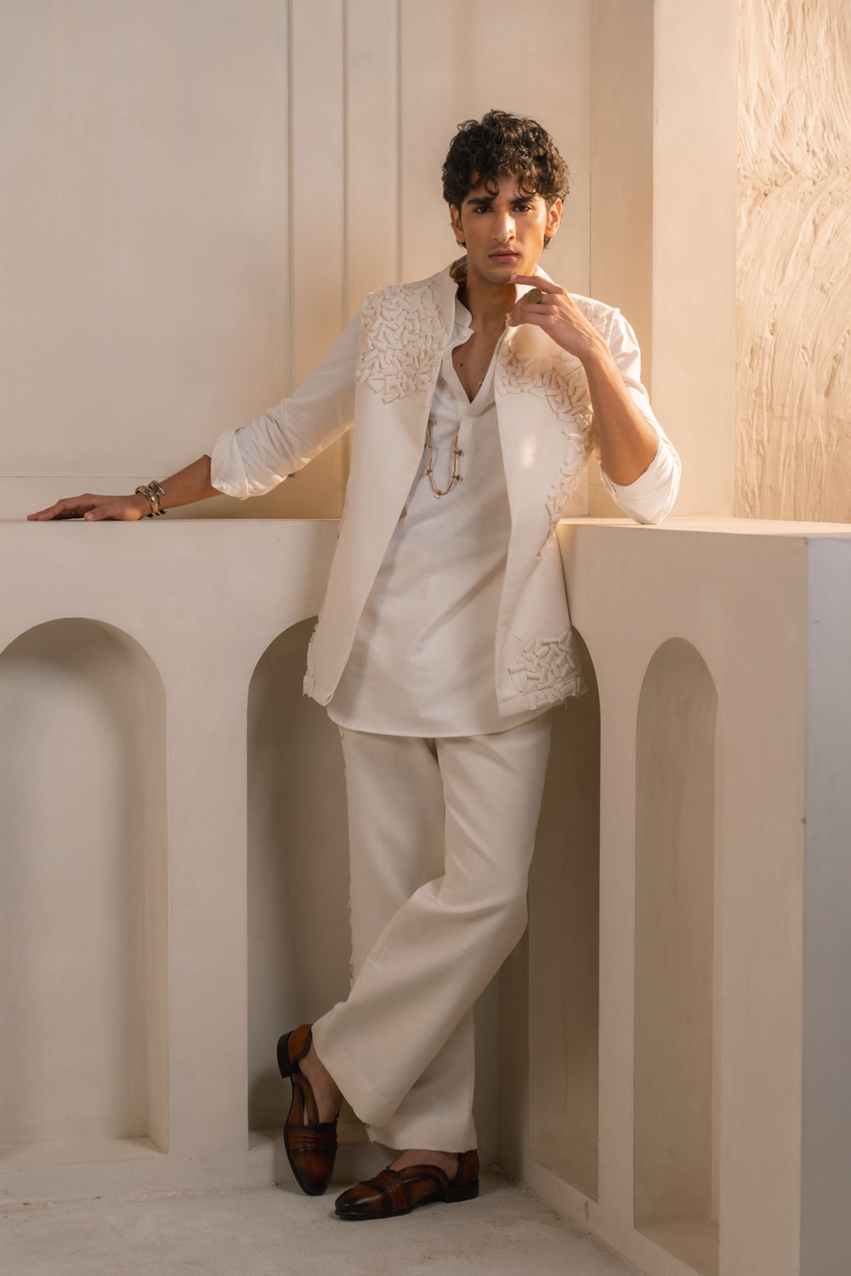 Ivory Cotton Linen Shacket Set