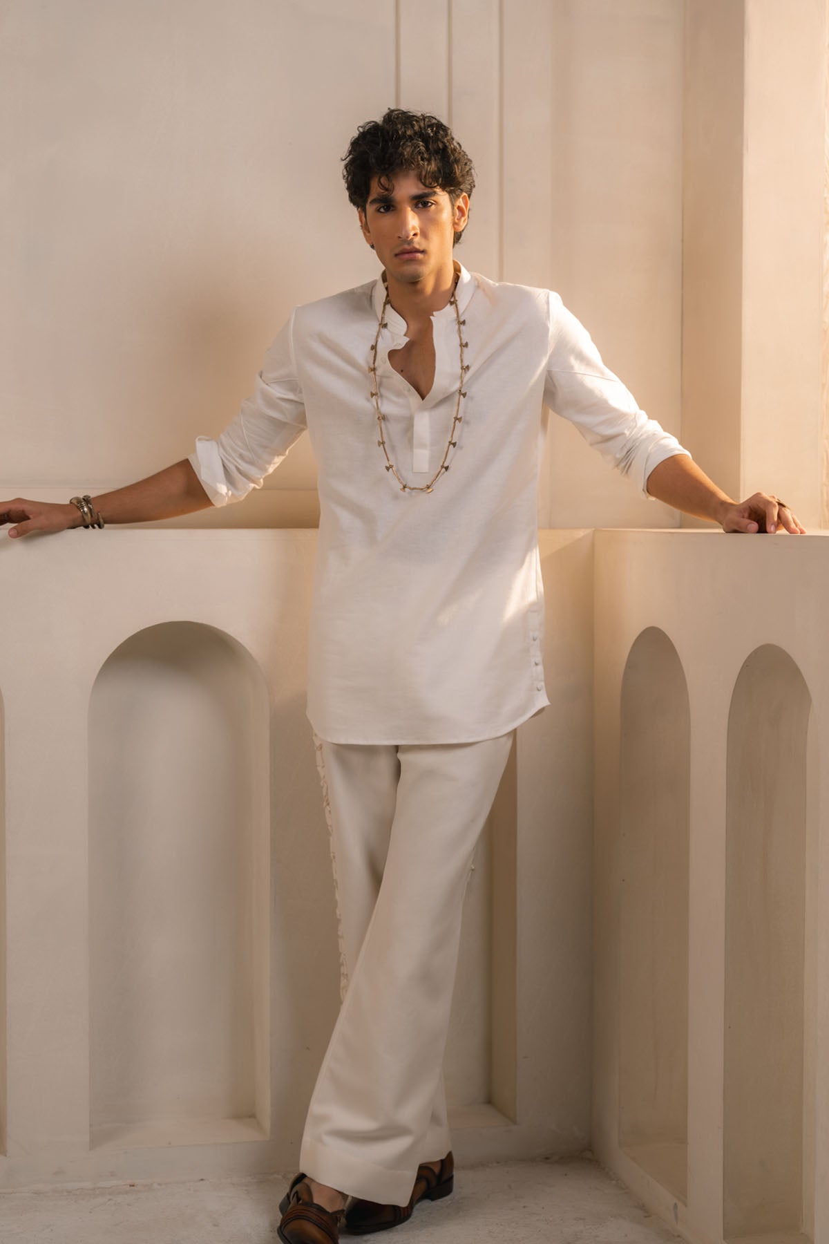 Ivory Cotton Linen Shacket Set