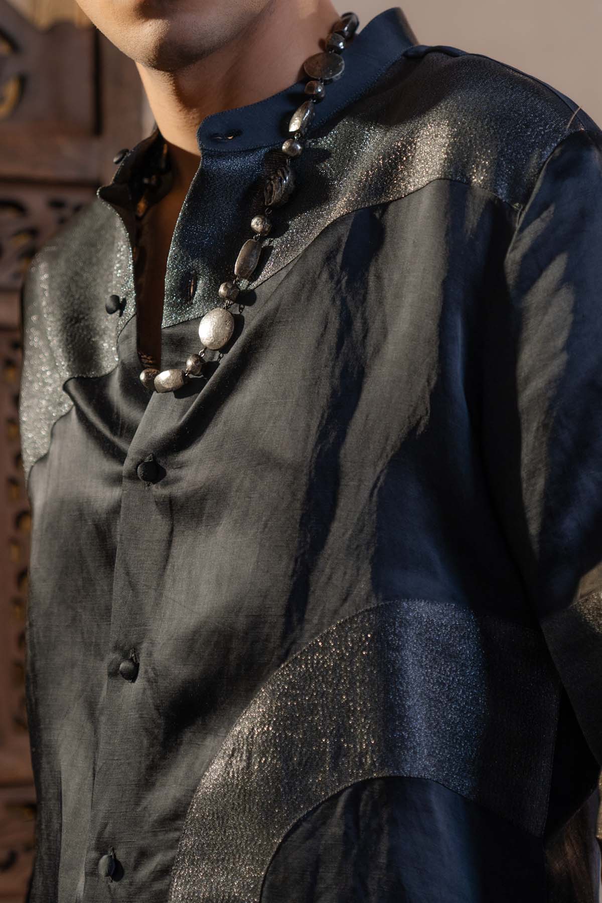 Charcoal Grey Metallic Work Short Jacket Set